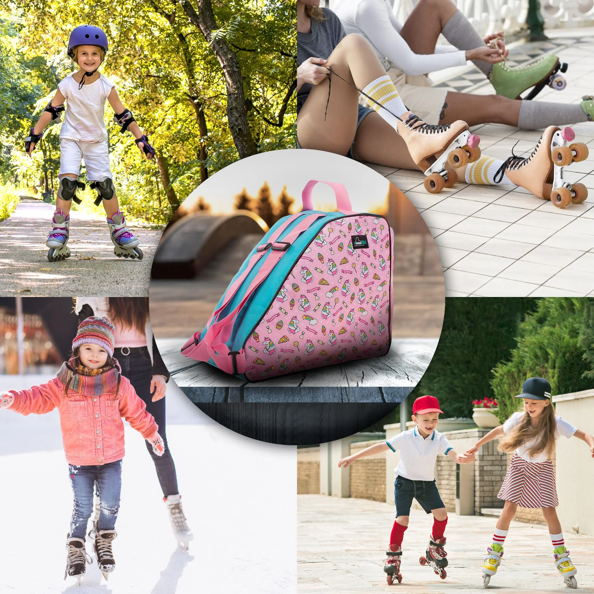 Bolsa para patines con asas, cierre de cremallera y correas ajustables
