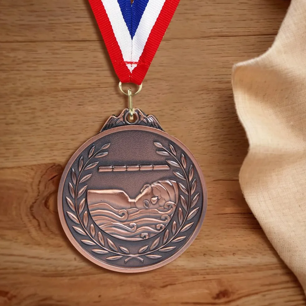 Medalla de natación 6,5 cm Recompensas Deportivas Cinta Cuello Metal Oro Plata Bronce Competiciones