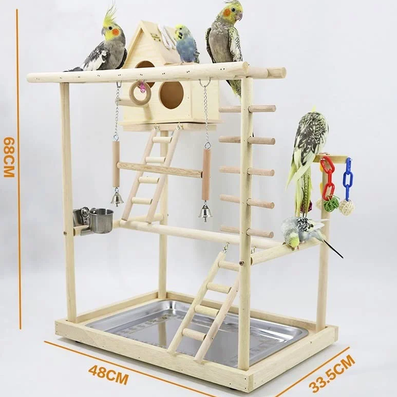 Puesto de pájaros Soporte de Juego Loros con casa pájaros, Soporte, Escalera Perca, Juguete, Columpio for, Parque Infantil