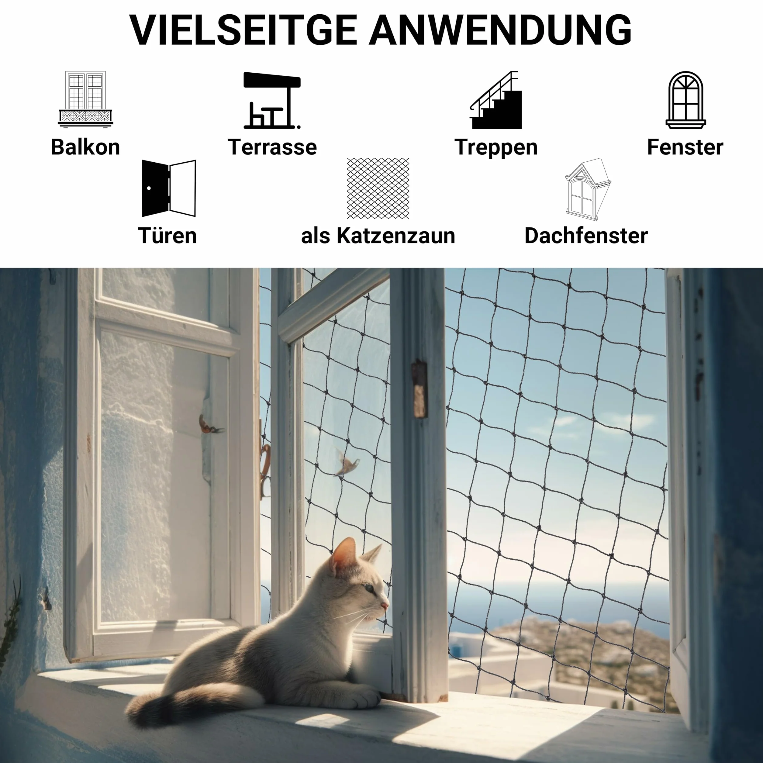 Red para gatos para balcón, alambre reforzado, 12 x 3 m, incluye material de fijación, red de protección para gatos, red de seguridad, red de balcón, red para gatos, sin agujeros