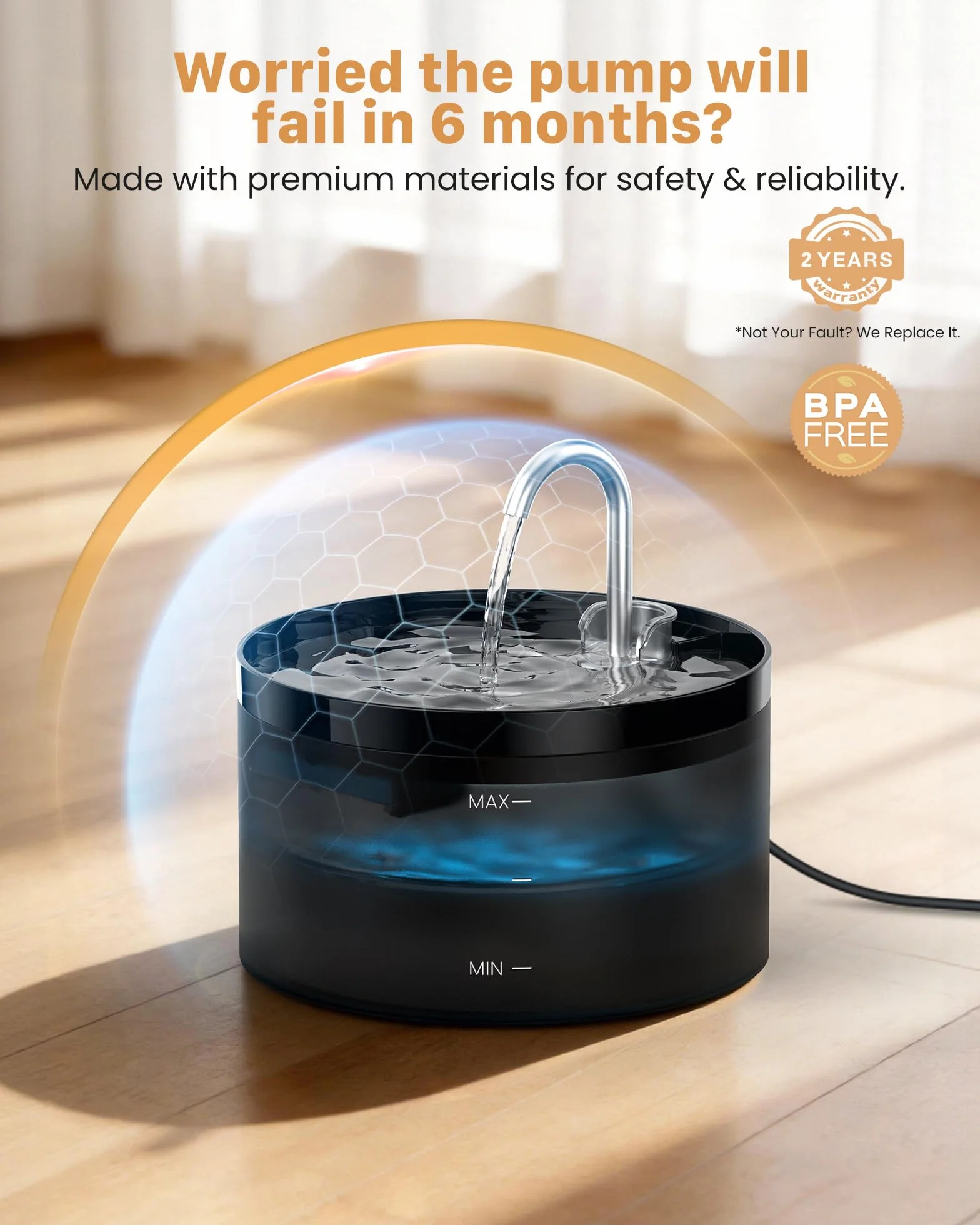 Fuente para Gatos, GIOTOHUN Bebedero con Forma de Grifo - 2L Bomba Súper Silenciosa, Filtro de Pelos Suelto, Dos Patrones de Flujo de Agua, Fácil de Quitar y Lavar - Negro