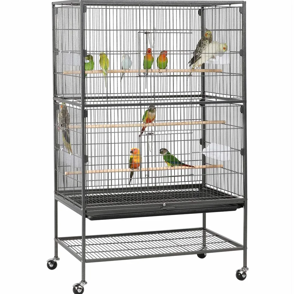 Yaheetech Jaula Grande para Pájaros, Mascota con Ruedas, Unisex, 52 cm x 79 cm x 132 cm, Hierro, Negro