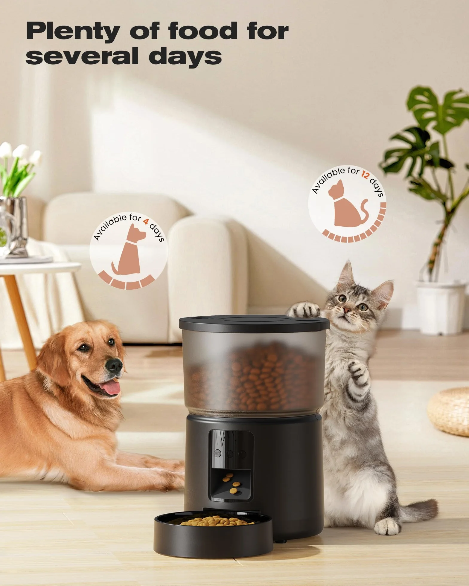 Comedero Gato Automatico - 5G/2.4G WiFi Dispensador Comida Gatos - Comedero Automatico Gato Conectar App - Alimentación a Distancia - 1-10 Comidas al Día - 10s Voz - Doble Alimentación - 3L