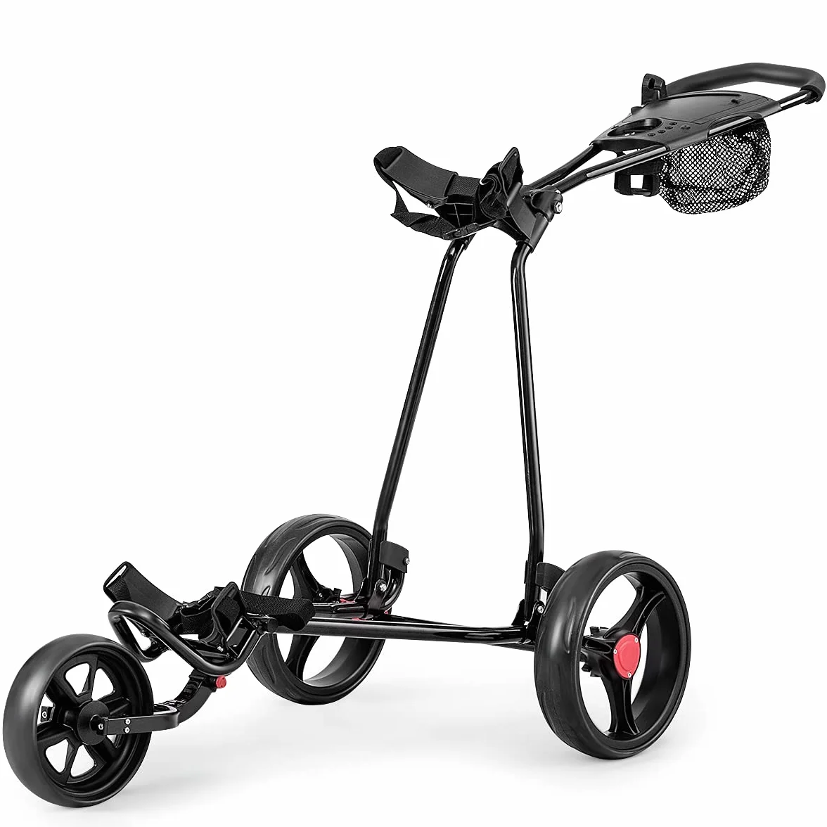 GOPLUS Carrito de Golf Plegable 3 Ruedas Goma Mango Ajustable Hierro Negro