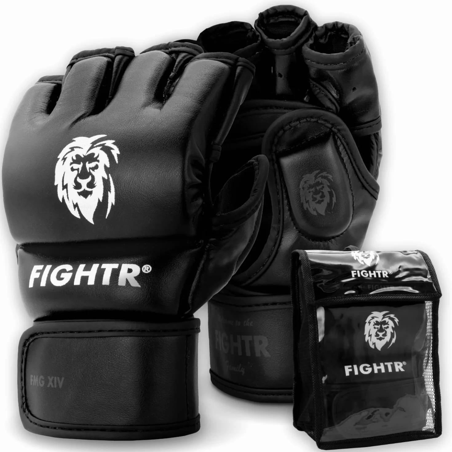 FIGHTR® Guantes de MMA para Grappling, Saco de Arena, Sparring y Entrenamiento con Bolsa de Transporte