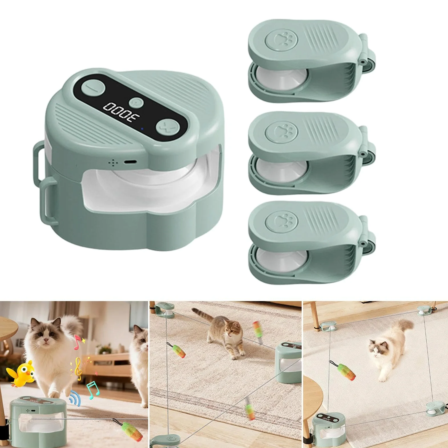 Juguete Interactivo para Gato Electrónico Portátil con Sonido Analógico Autojuego Automático Y Recargable USB Ajustable por Control Remoto Material PP, Verde