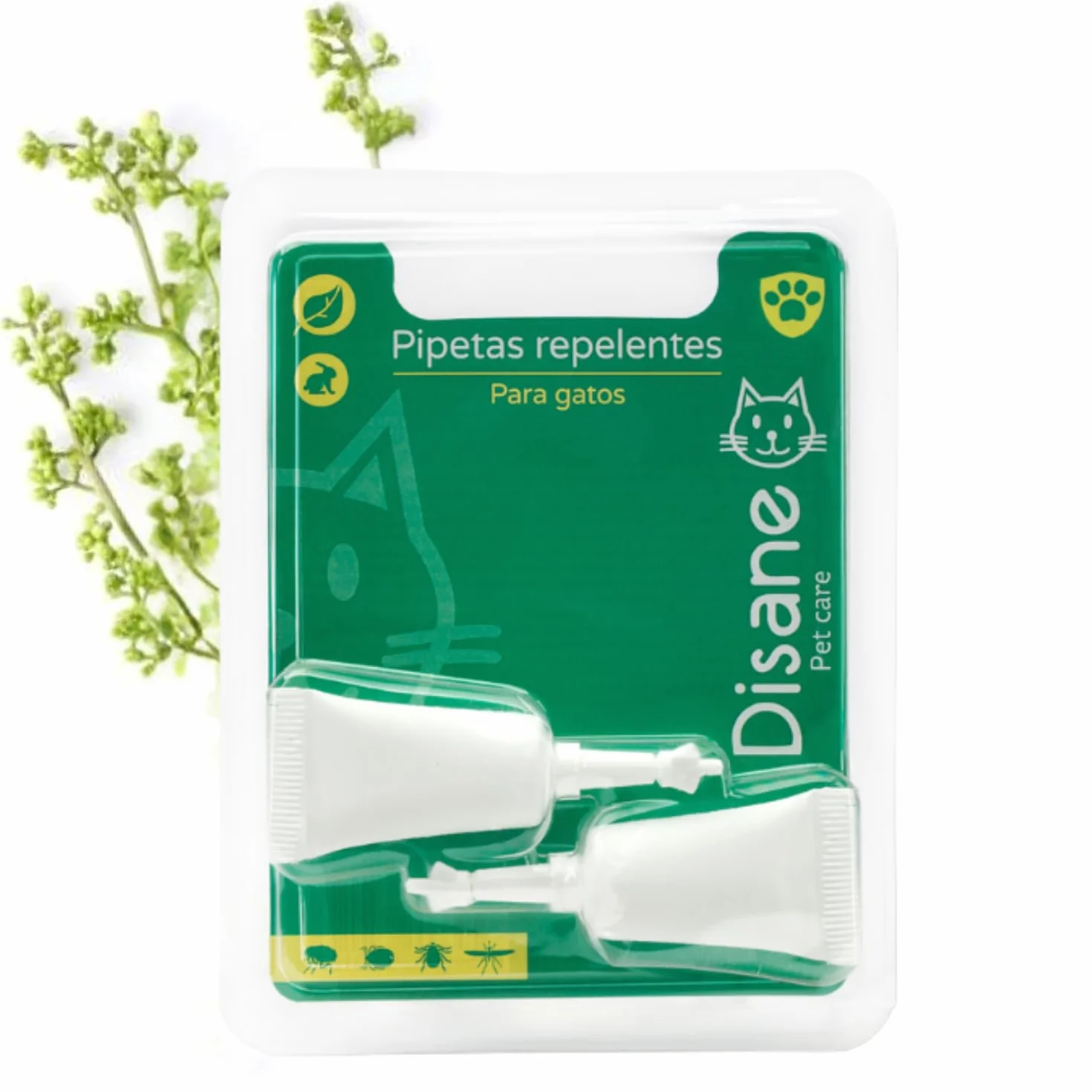 DISANE Pipetas Antiparasitarias para Gatos 100% Naturales | 2 Uds | 2 Meses de Protección contra Insectos y Parásitos: Pulgas, Garrapatas y Mosquitos | Antipulgas Sin Toxicidad para el Gato
