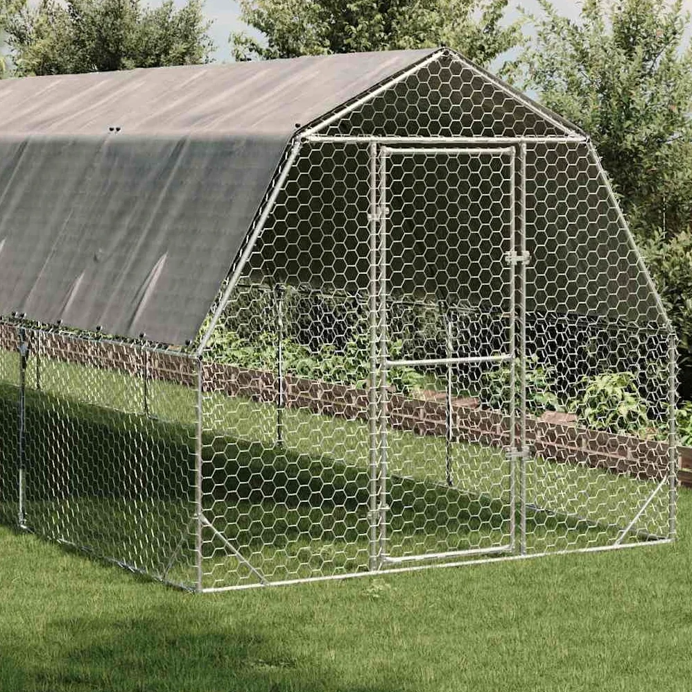 Gallinero de 2,5 x 8 x 2,25 m, con techo, para gallinero, de acero galvanizado, para aves de corral, patos, gansos, cercado estable con malla de alambre y puerta