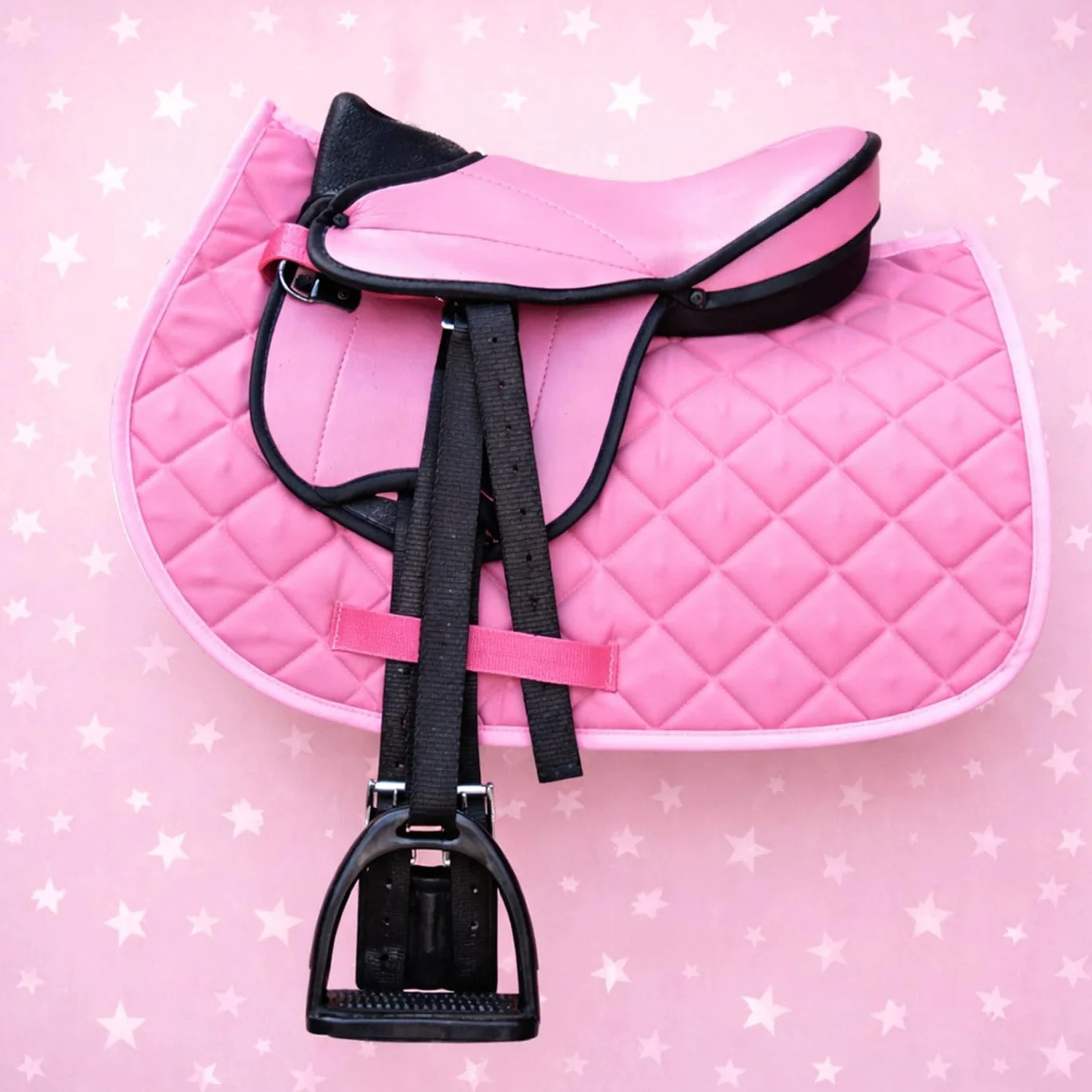 Brama West Juego de silla para shetty infantil "My Little Pony" | Silla para shetty, caballo de madera, caballo de peluche | con funda de silla, cinturón de silla, estribos y correa de estribo - Rosa
