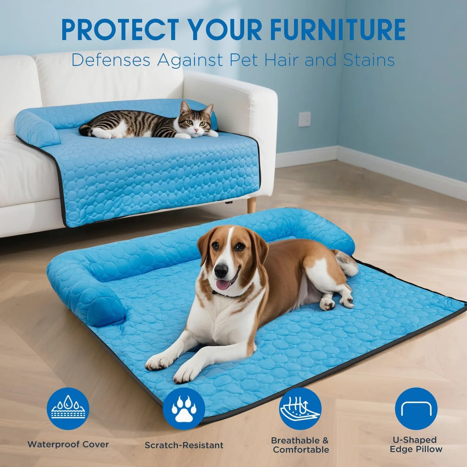 Sofá cama refrescante para perro, cama calmante para mascotas, funda impermeable para perros, lavable, tapete refrescante para gatos, manta protectora para sofá con parte inferior
