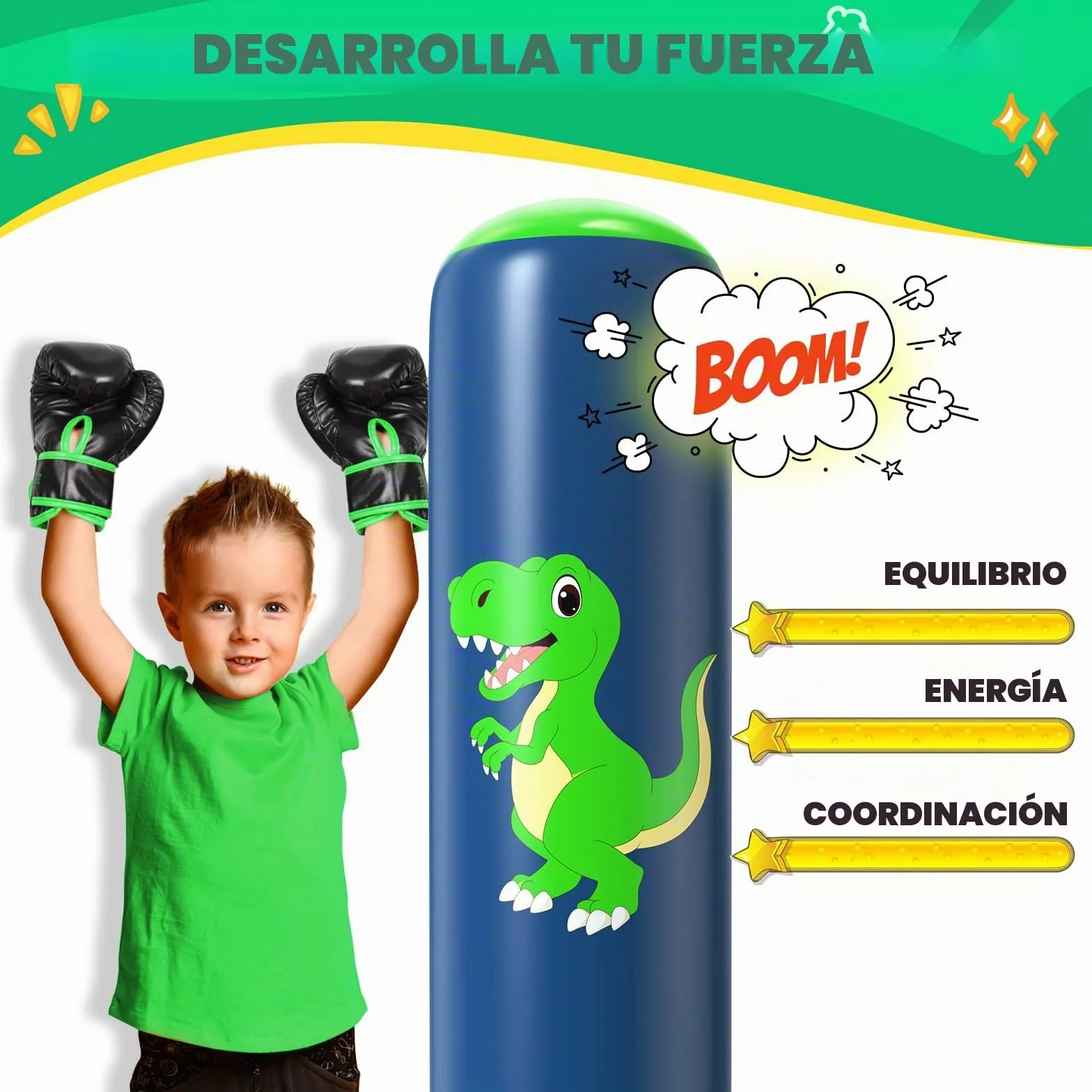 Saco Boxeo Niños Inflable de Pie 3-8 Años Punching Ball Set Karate Taekwondo MMA