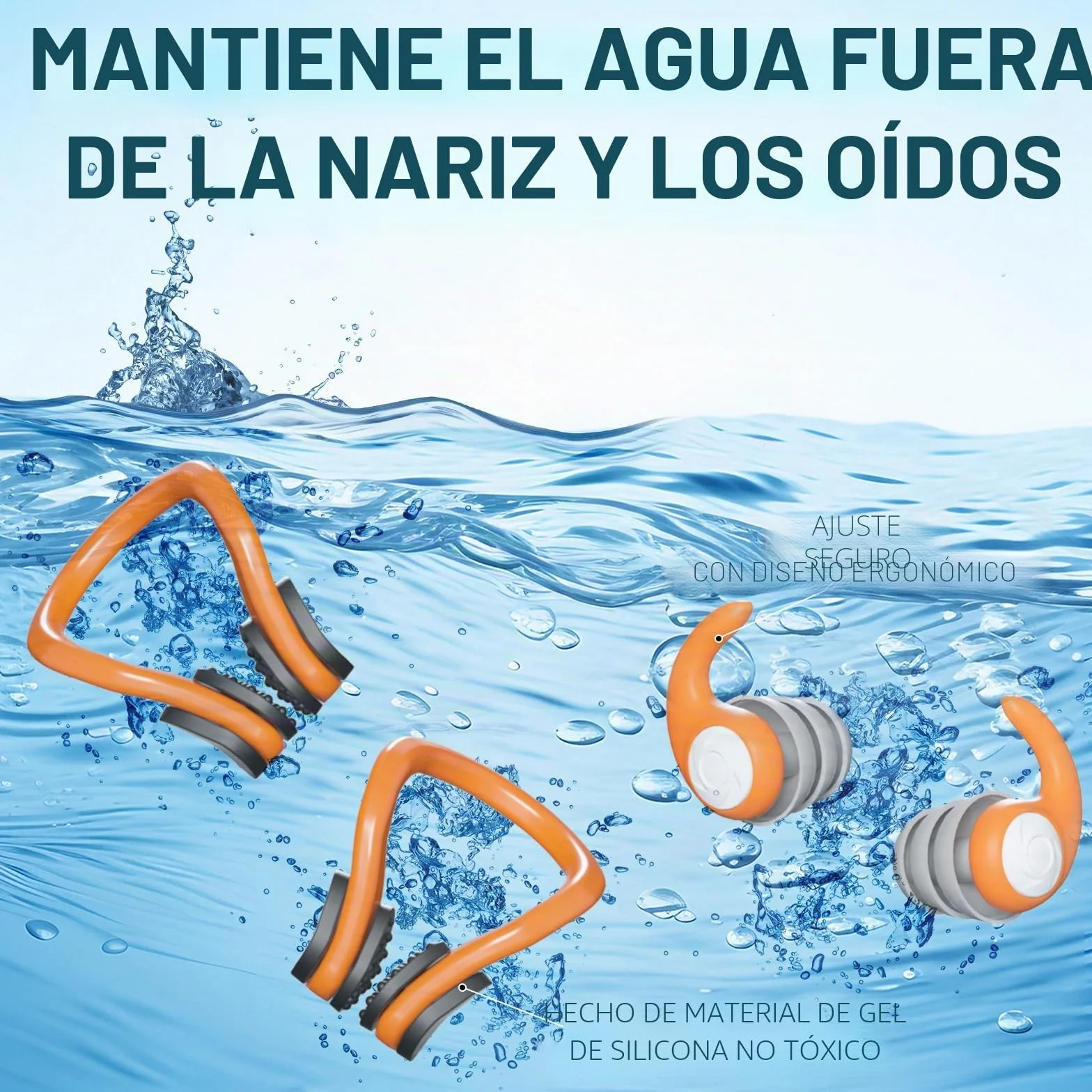 Pinza Nariz Natación Silicona Impermeable + Tapones Oídos Para Niños y Adultos – Accesorios Piscina con Caja Almacenamiento Reutilizable