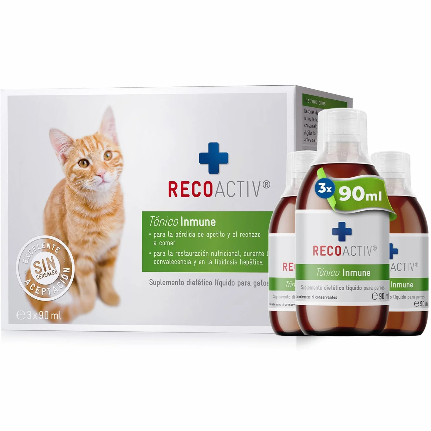 RECOACTIV Tónico Inmune para Gatos, 3 x 90 ml, suplemento dietético para el Refuerzo inmunológico y la prevención de los síntomas de deficiencia, un eficaz Estimulante dietético del apetito