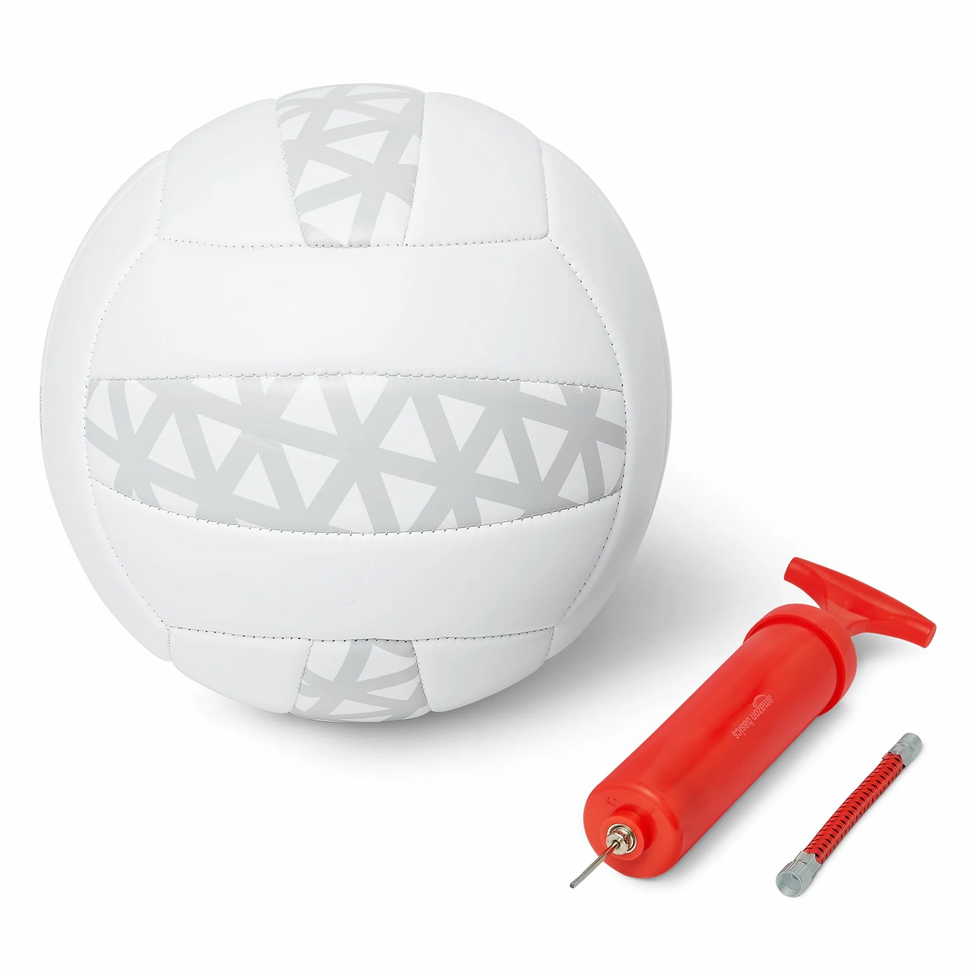 Amazon Basics Balón de Voleibol Tamaño 5 con Bomba, Entrenamiento Piel Sintética PVC, Blanco y Gris