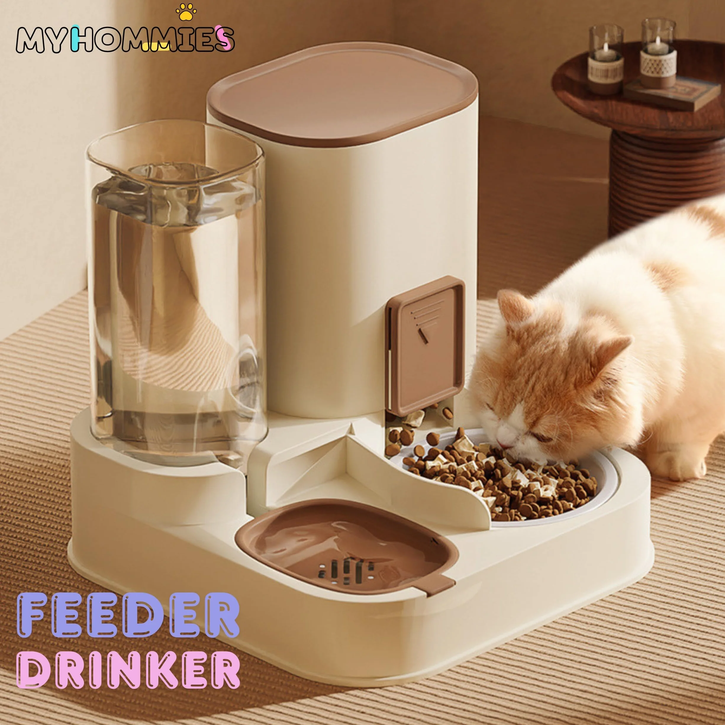 Comedero y Bebedero Gatos, Dispensador Comida y Agua Gatos y Perros Pequeños, Cuenco Acero Inoxidable, Agua 1.3L Comida 2.3L, Alimentador Mascotas 2 en 1