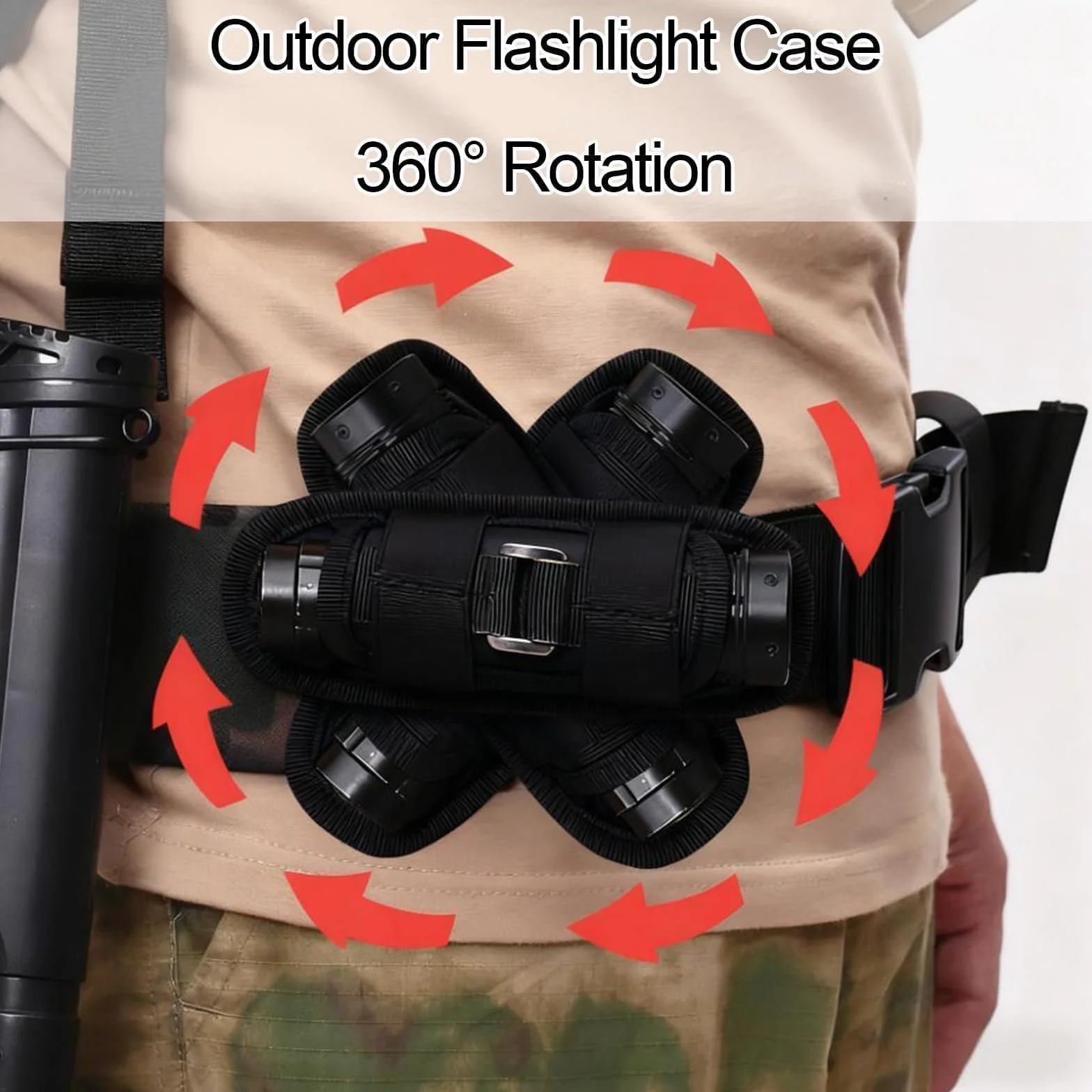 Funda de Linterna Táctica Molle Giratorio 360 Grados Nailon Bolsa para Linterna Senderismo Camping