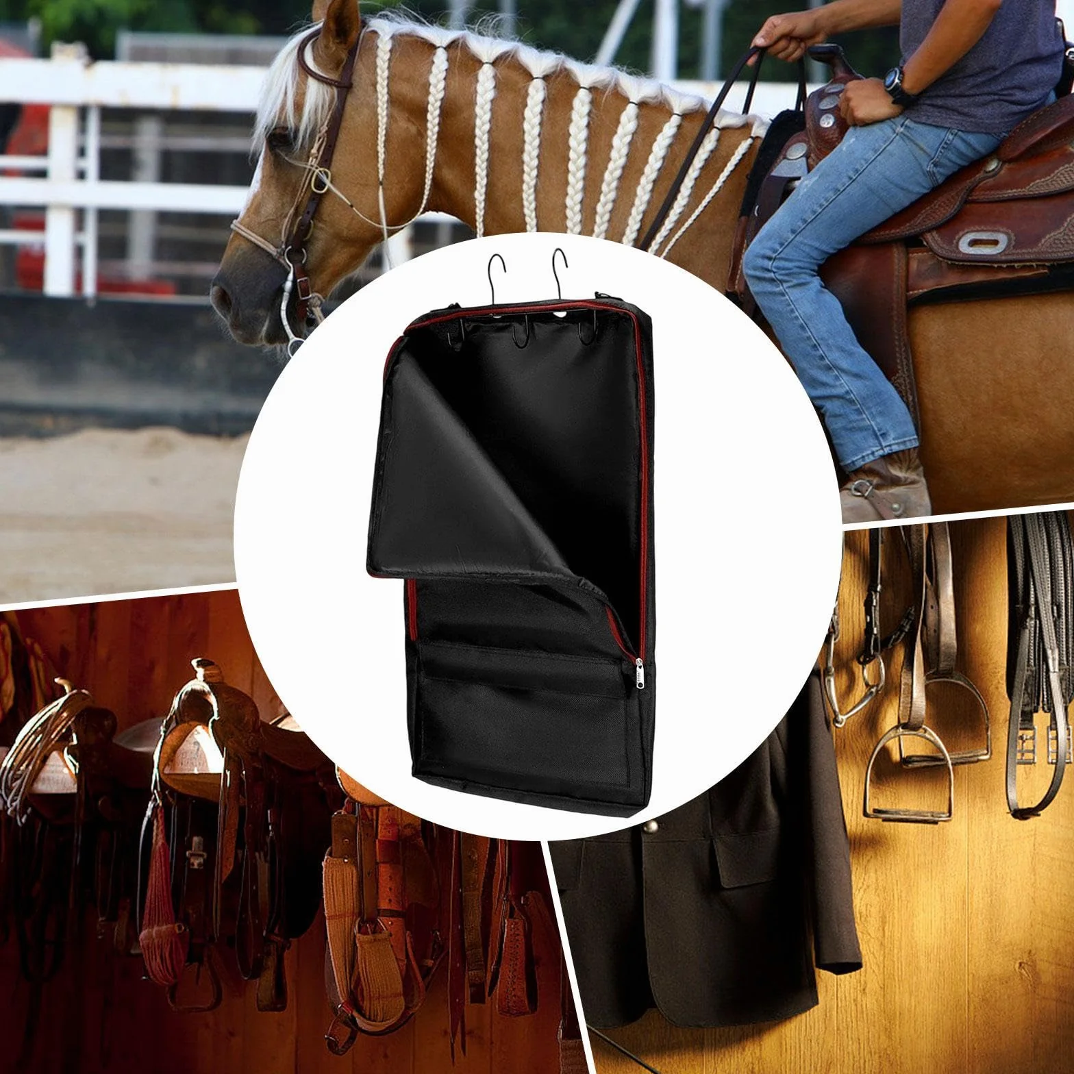 perfk Bolsa para Bridas de Caballo con Ganchos, Soporte Ecuestre para Exteriores, Bolsa de Almacenamiento Colgante, de Transporte para riendas, Cuerda de