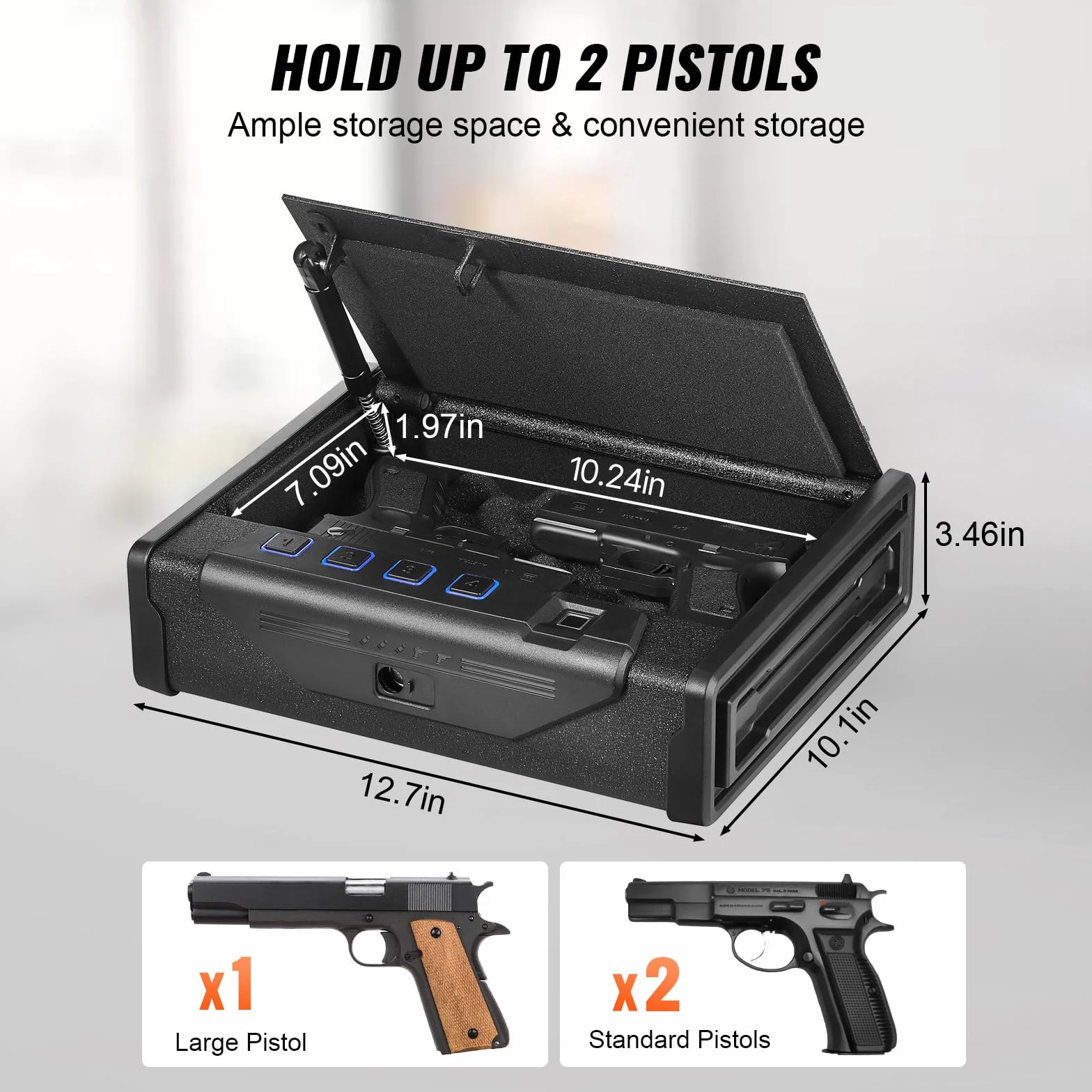 VEVOR Caja Fuerte Biométrica para Pistola de Acero 2 Pistolas 26x18x5 cm