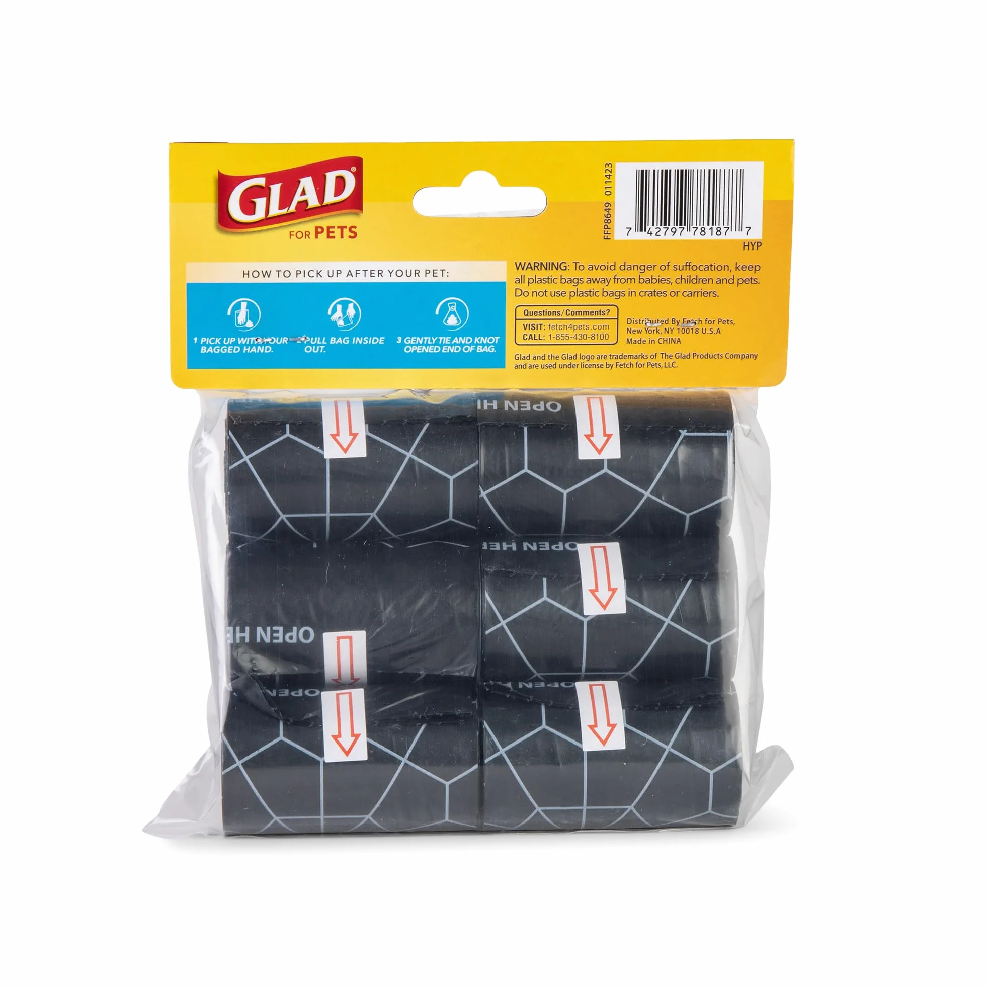Glad Bolsas de basura perfumadas extra grandes para mascotas, rollos de repuesto, aroma fresco, resistentes al desgarro, 144 rollos, total 2160 unidades | Bolsas resistentes y resistentes a desgarros con asas fáciles de atar para caminar, acampar y viajar
