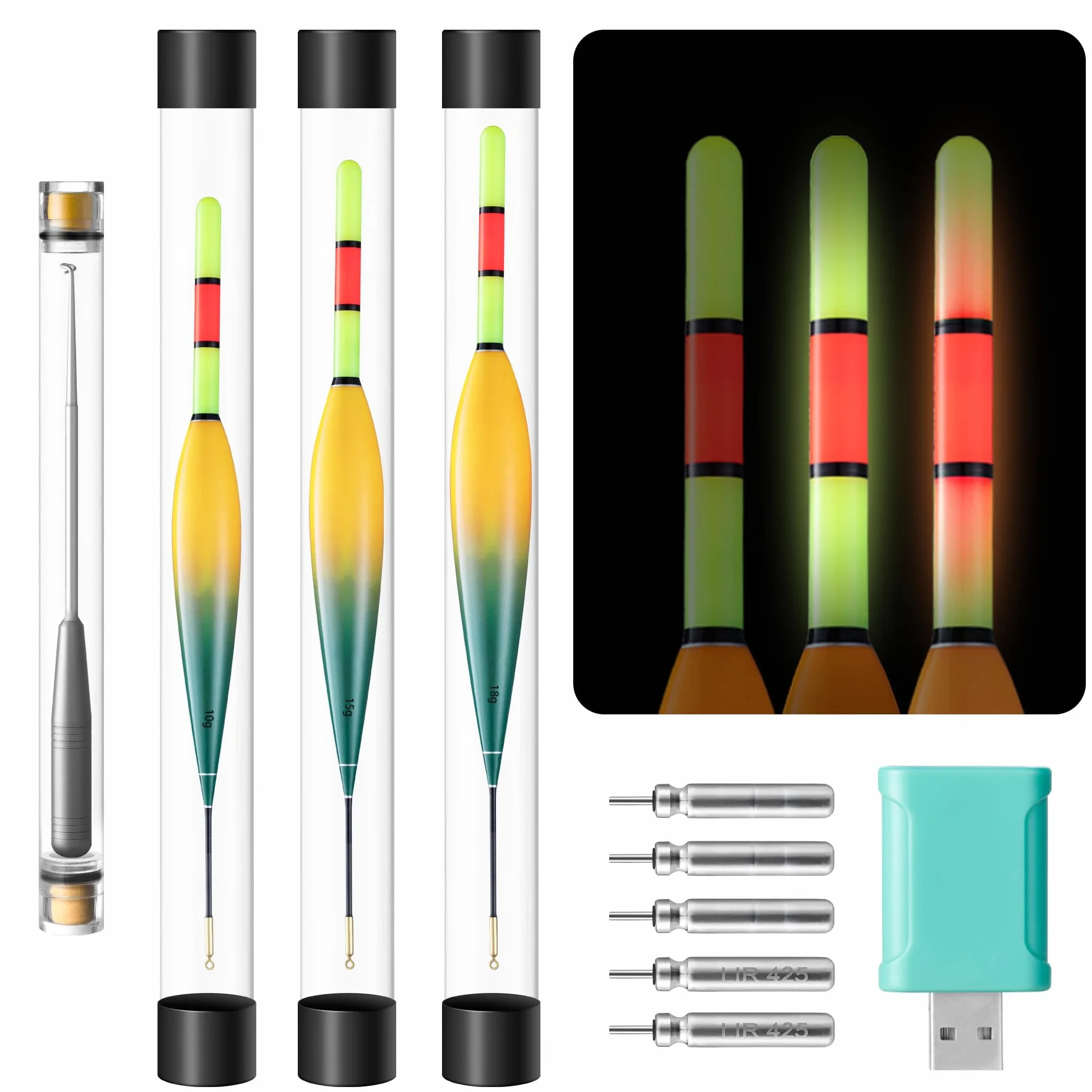 Flotadores de Pesca LED Recargables 10g 15g 20g Impermeables para Pesca Nocturna