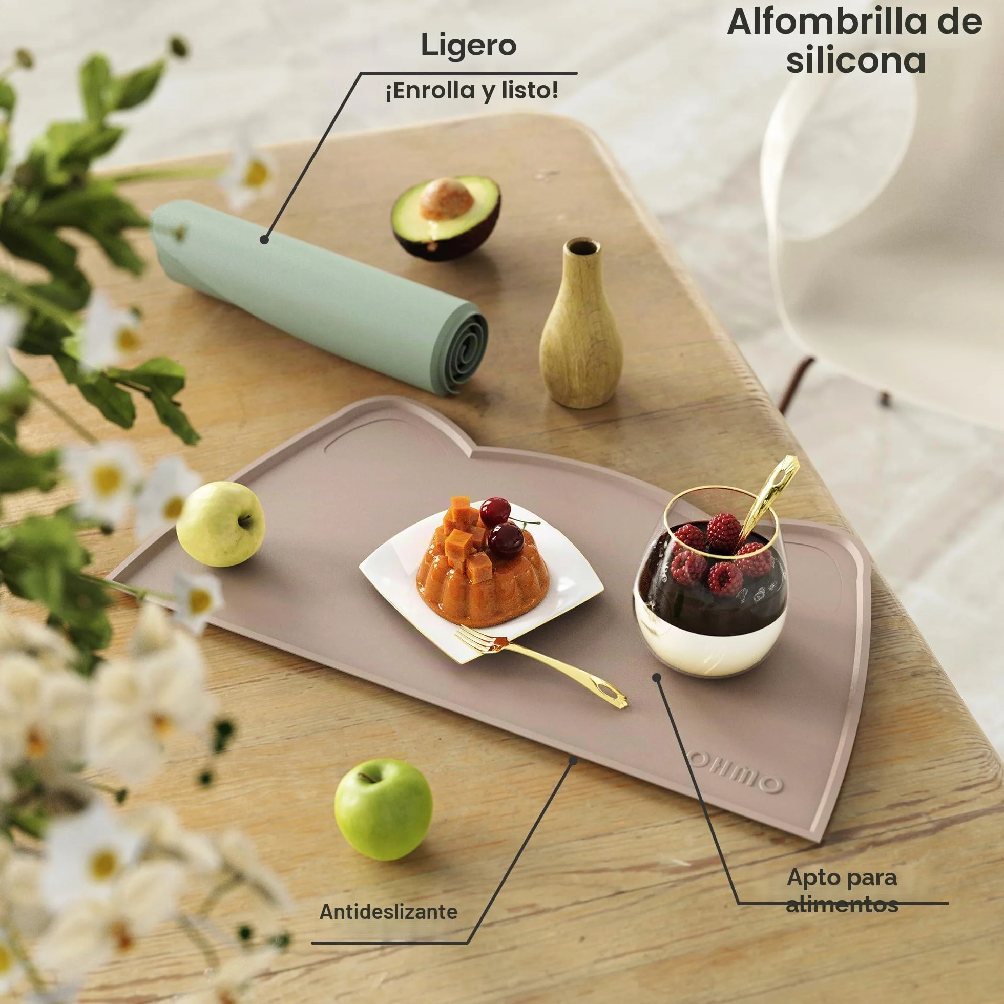 OHMO Alfombras para Comederos Perros y Gatos, Impermeable,(Beige, 46x25cm), Alfombrilla Silicona de Mascota