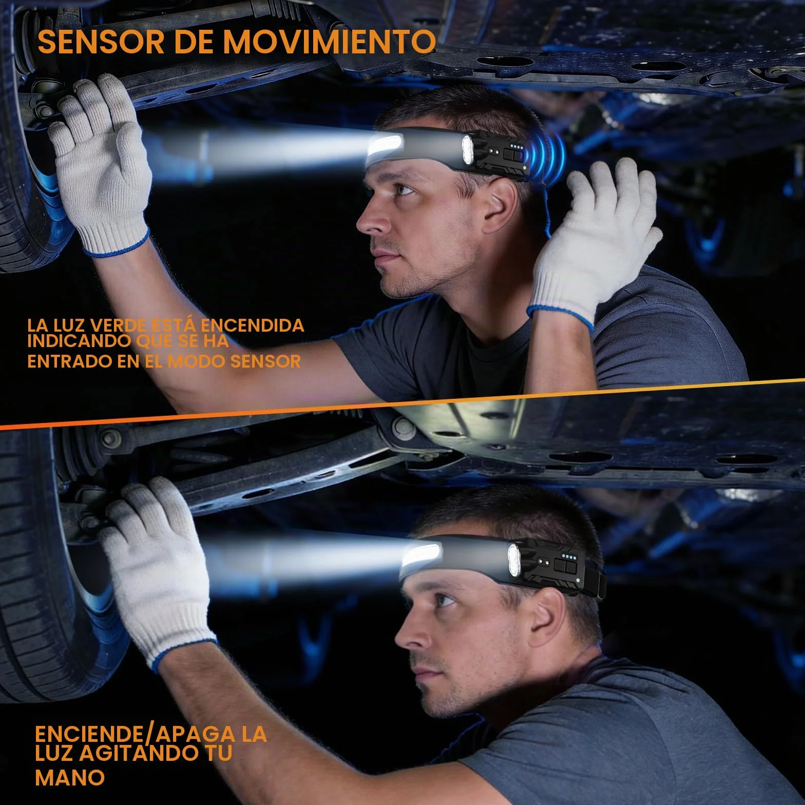 Oderra Linterna Frontal Recargable LED 1000 Lúmenes IPX4 Impermeable 8 Modos Sensor de Movimiento