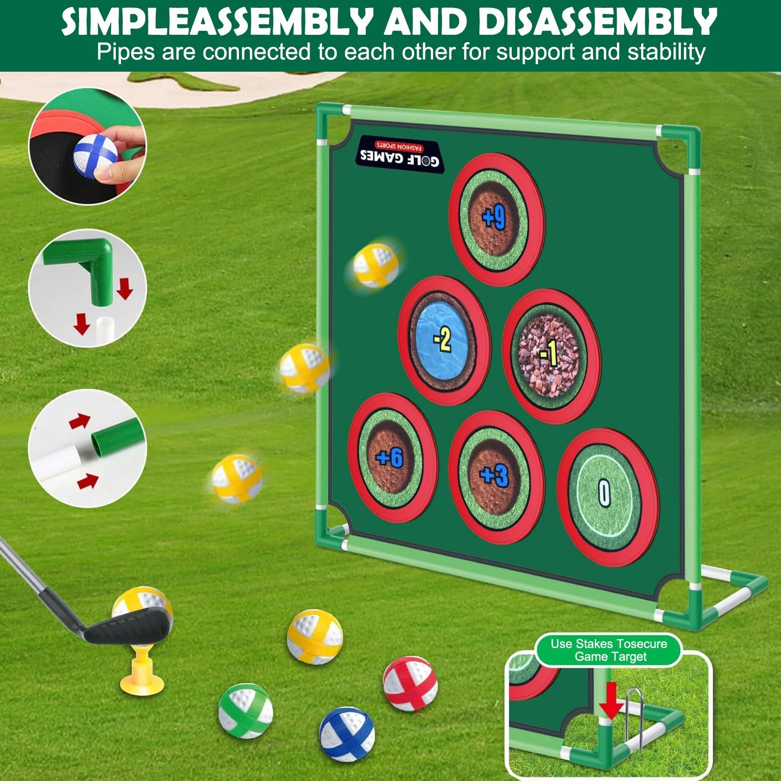 Juego de golf para casa con alfombrilla de putt, bolas adhesivas y bolsa de transporte