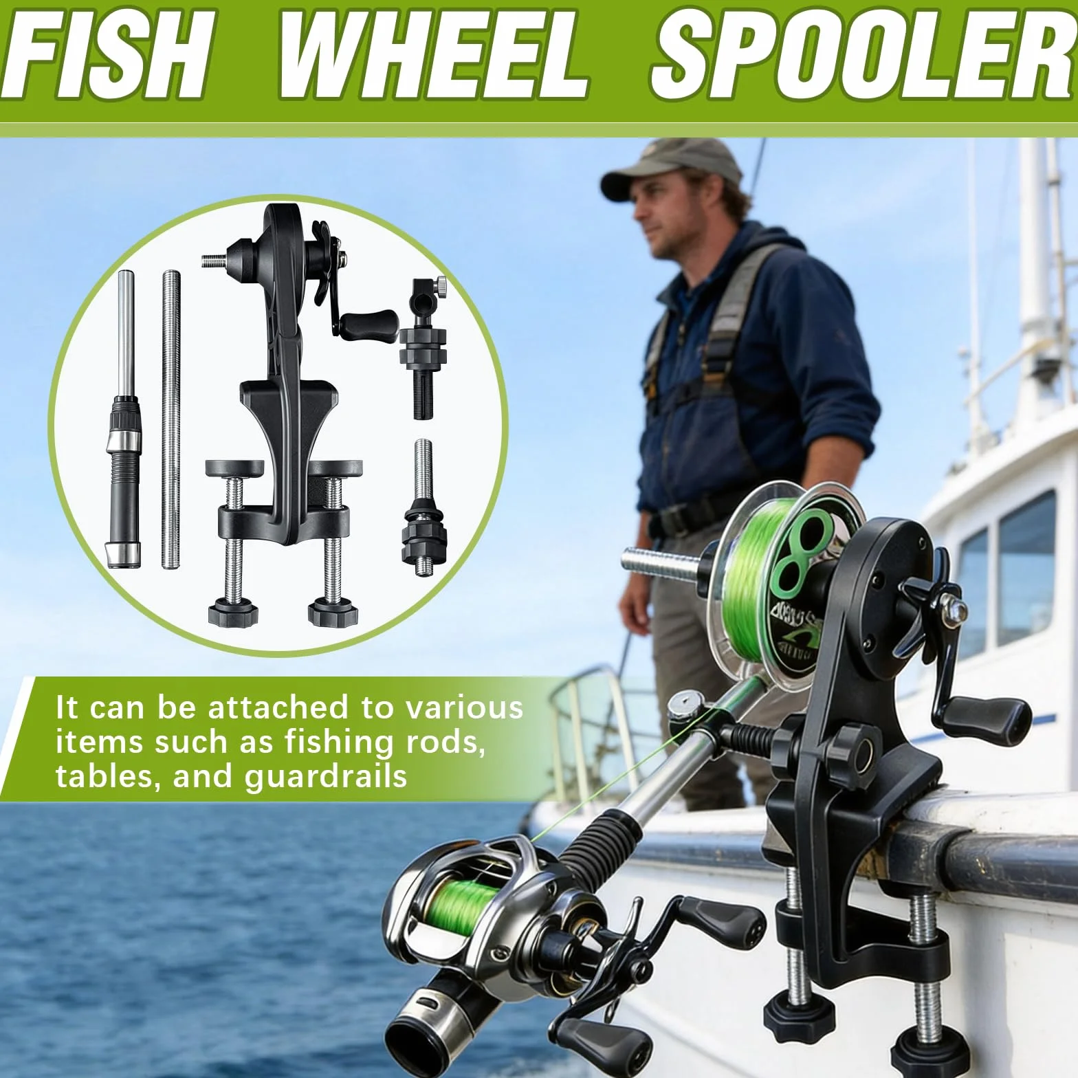 Enrollador de Carretes de Pesca con 2 Patas de Soporte, Rodamientos de Bolas de Acero Inoxidable