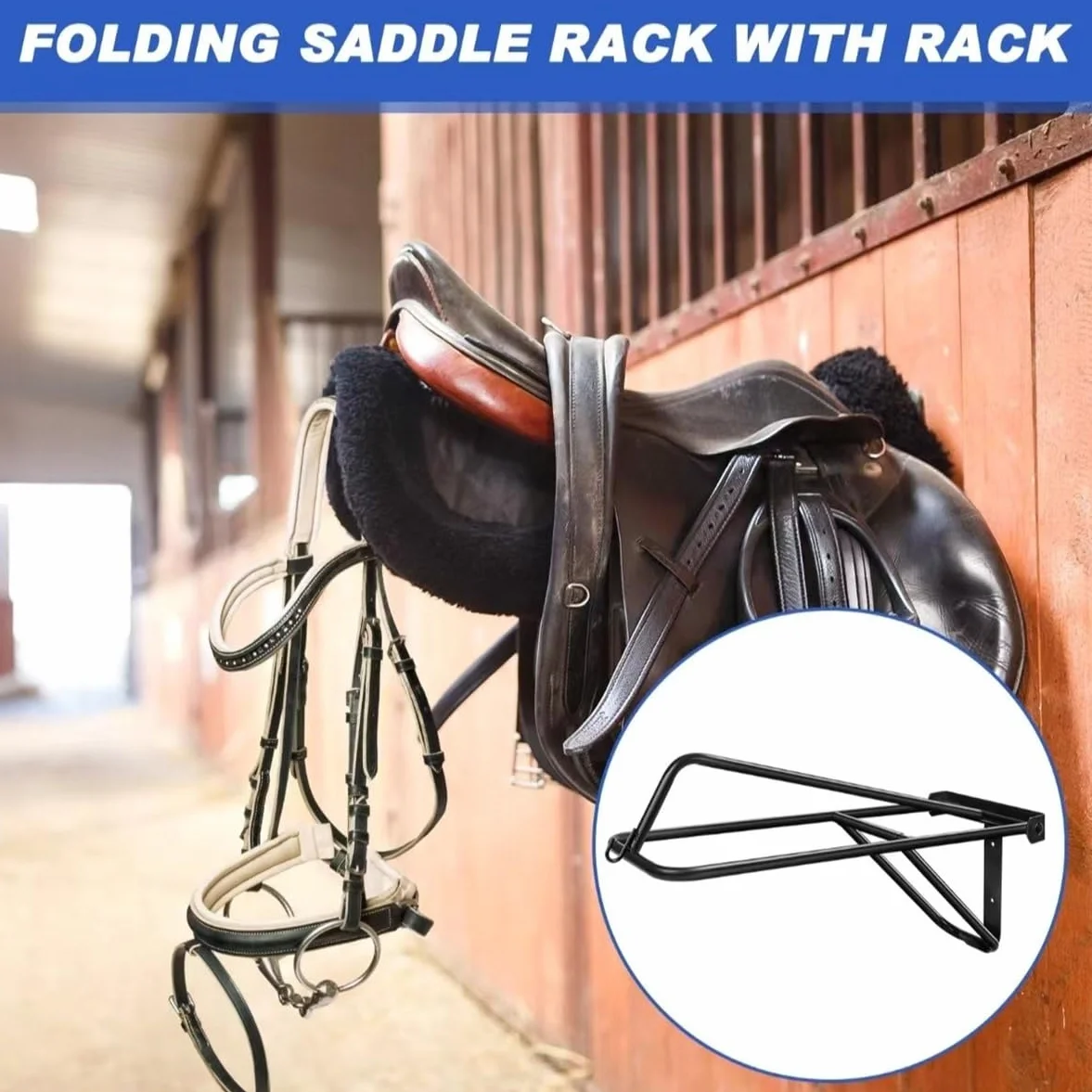 Portasilla de montar, Sólido Metal Resistente a la corrosión Negro Indeformable Estilo clásico Almacenamiento montado en la pared Estante de silla de montar de alta resistencia for establos(1 pcs)