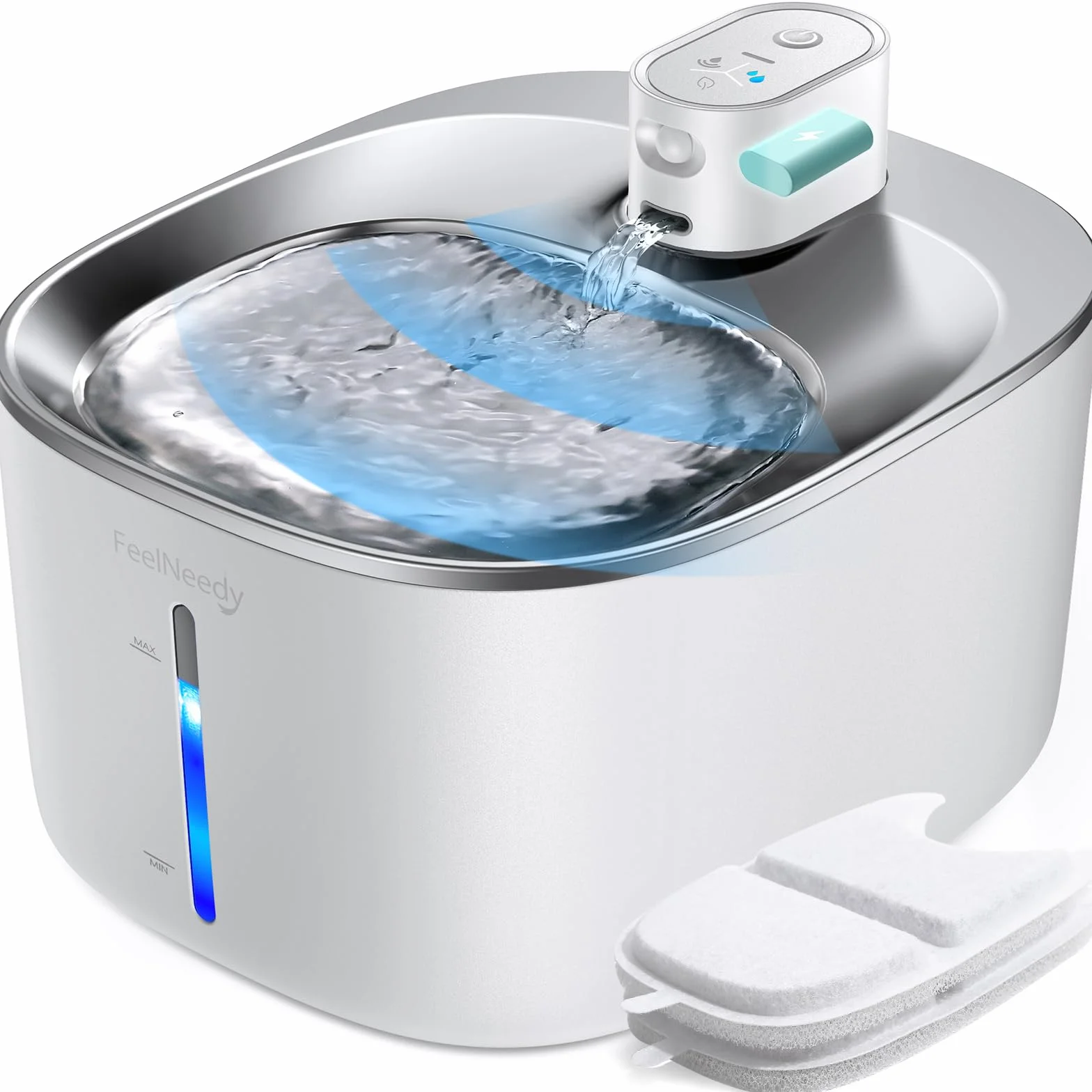 FEELNEEDY Fuente para Gatos sin Cable a Pila con Sensor de Movimiento, 4L Fuente de Agua Fria para Gatos con Bateria 4000mAh Recargable, Bebedero Automático a Prueba de Salpicaduras, 2 Filtros