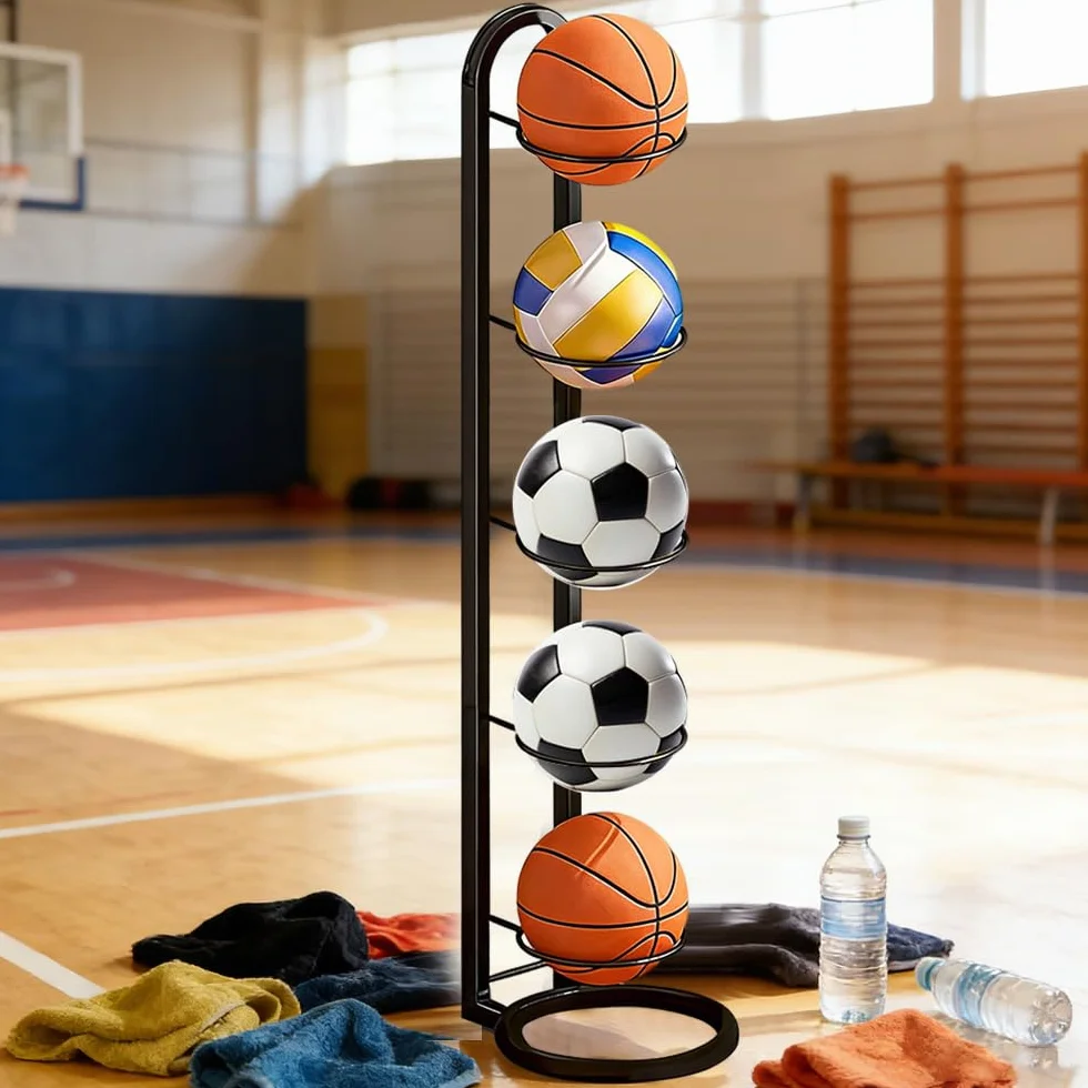 Soporte Vertical para Pelotas de Fútbol, Estante de Almacenamiento de 5 Niveles, Extraíble