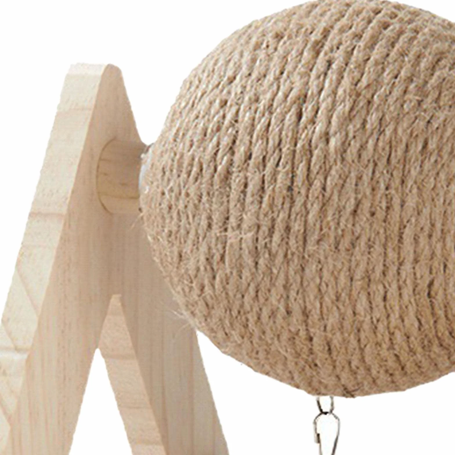 Juguete para Conejos Rascador Bola de Sisal Portátil y Duradera Base de Madera Innovadora en Triángulo Invertido Campana para Estimular a Mascotas