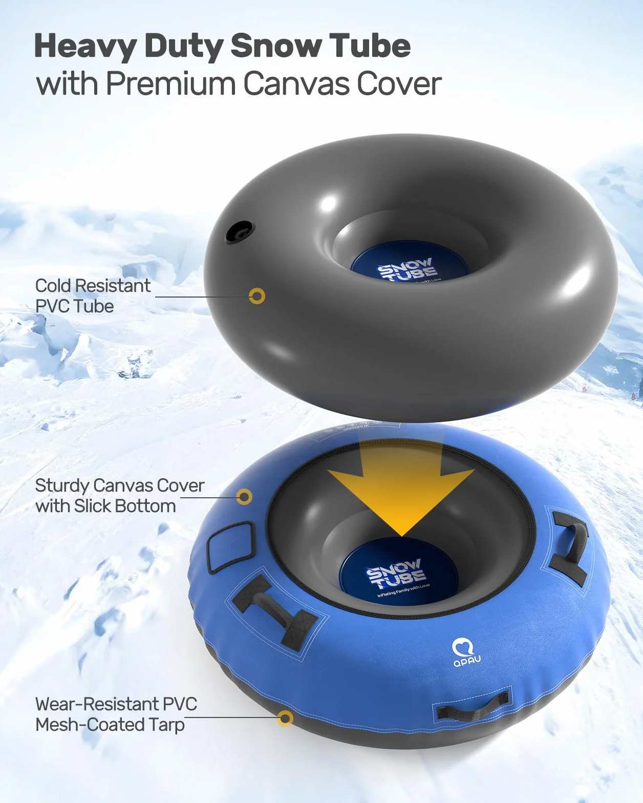 QPAU Tubo de nieve inflable 48 pulgadas paquete de 2 fondo grueso