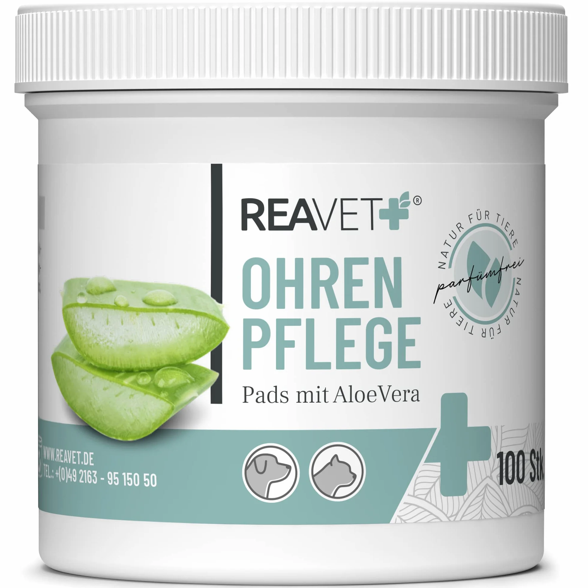 ReaVET 100 unidades de limpiador de oídos para perros y gatos Almohadillas para el cuidado de las orejas toallitas de limpieza para perros especialmente suave y suave con aloe vera para perros y gatos
