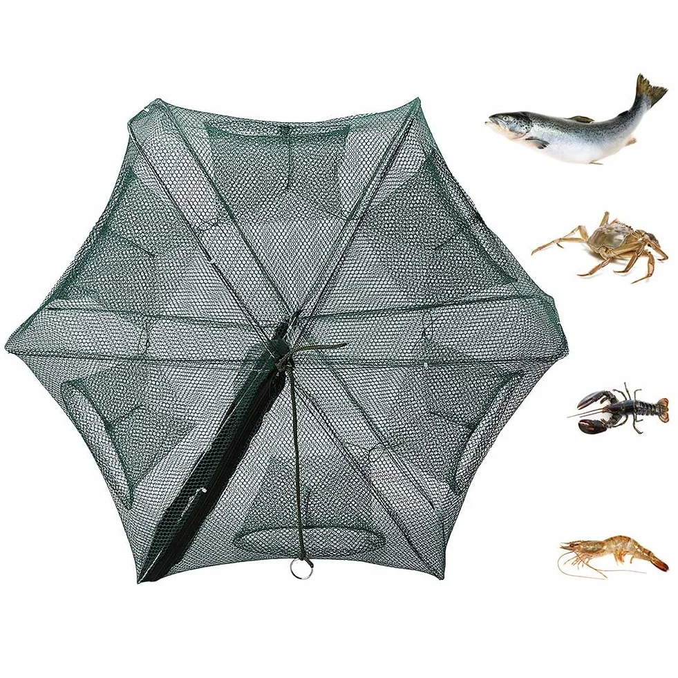 Red de Pesca Plegable Cremallera 6 Agujeros Automática Nailon Trampa Peces Cangrejo