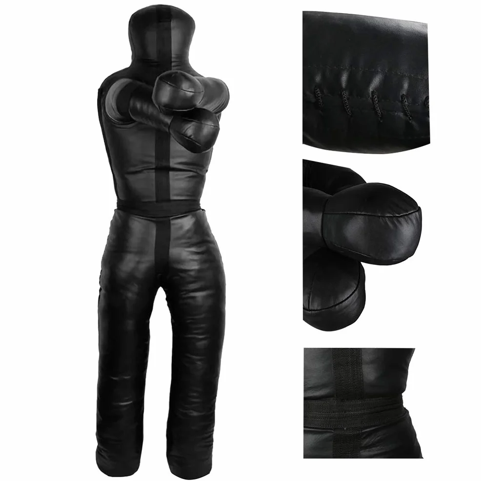 Muñeco de Boxeo de Pie para Adultos 180 cm Aoneky Grappling Dummy MMA Judo Lucha Negro Piel Sintética