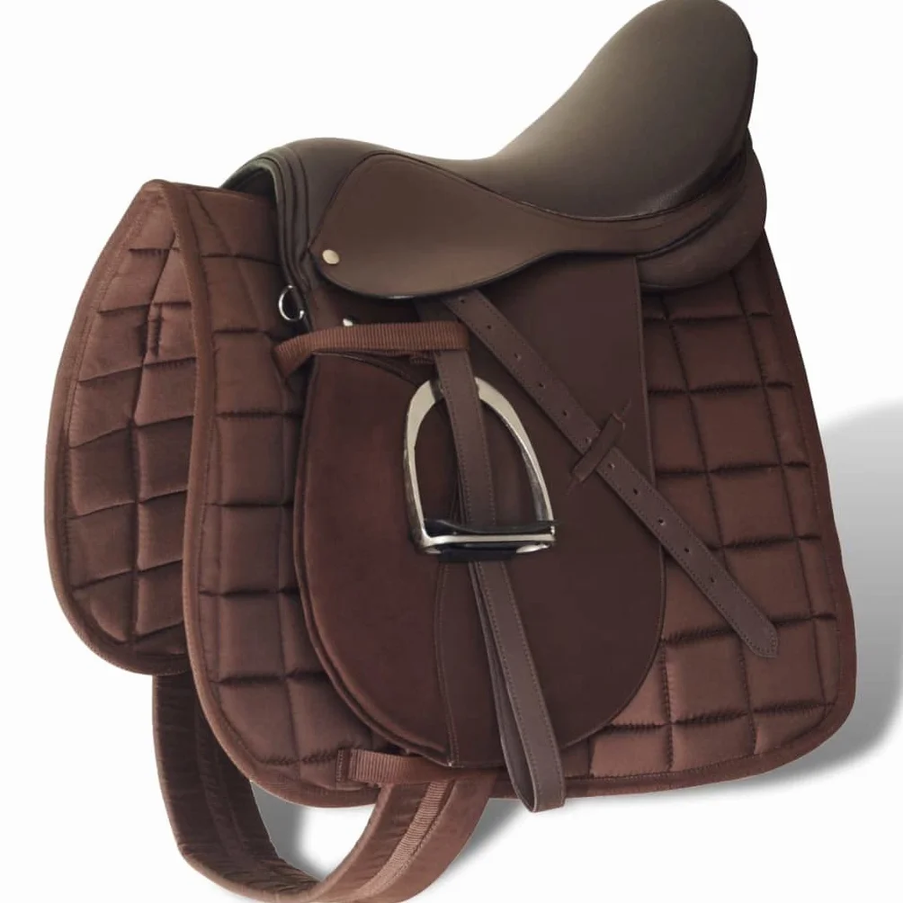 vidaXL Set Silla Montar a Caballo 17,5” 18 cm Marrón Cuero Equitación Hípica