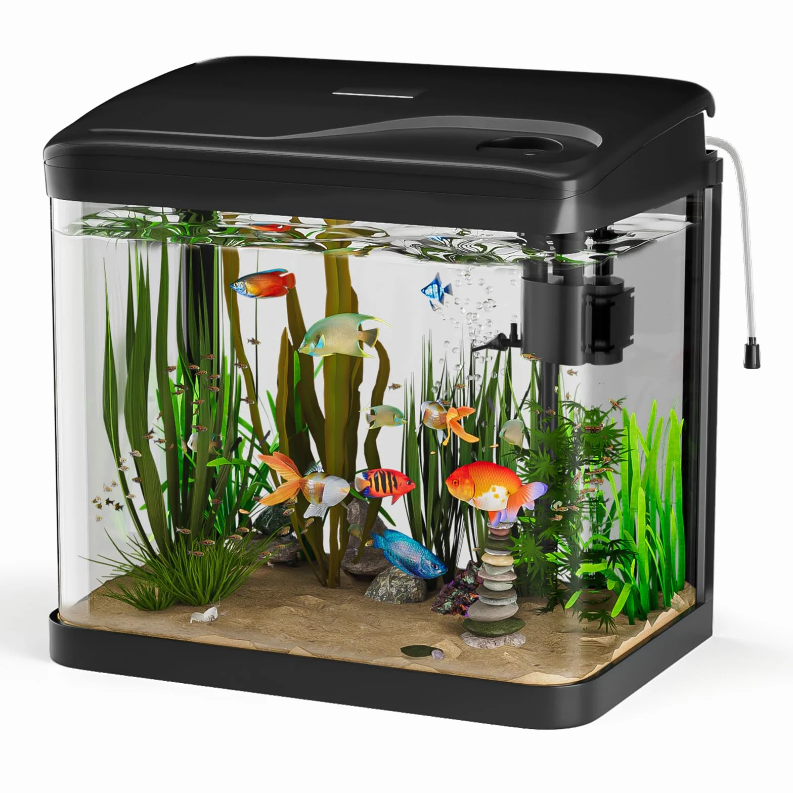15L Acuario de Cristal Acuarios y Peceras Completas,con Sistema de Filtrado Integrado e Iluminación LED,Acuarios de Iniciación, Negro