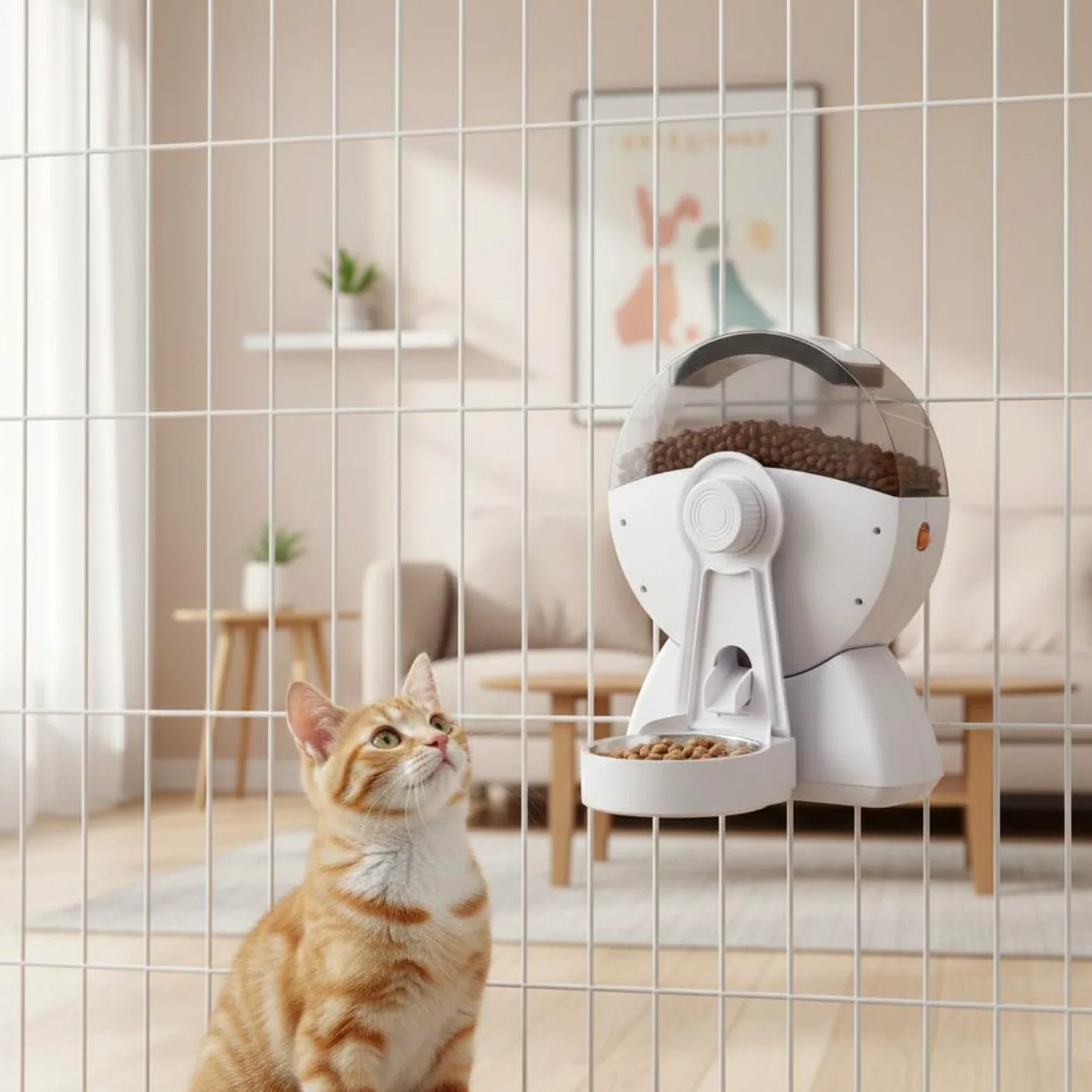 F Fityle Alimentador Automático Dispensador de Programable para Mascotas con Fijación Colgante en Jaula Que Evita Bloqueos Doble Sellado con Desecante Que, Modelo De Botón