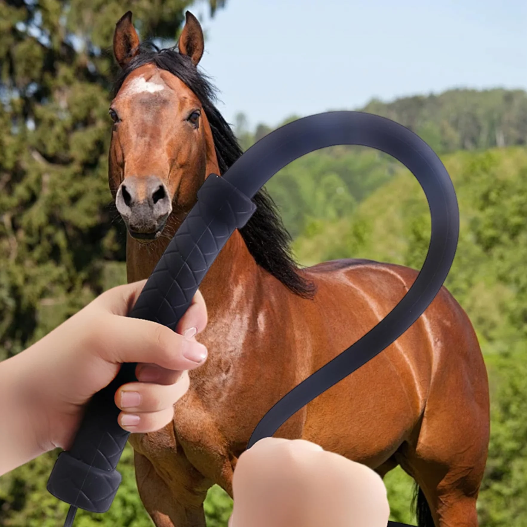 Látigo para Caballos de Silicona 24 Pulgadas Fusta Montar Entrenamiento Mango Antideslizante