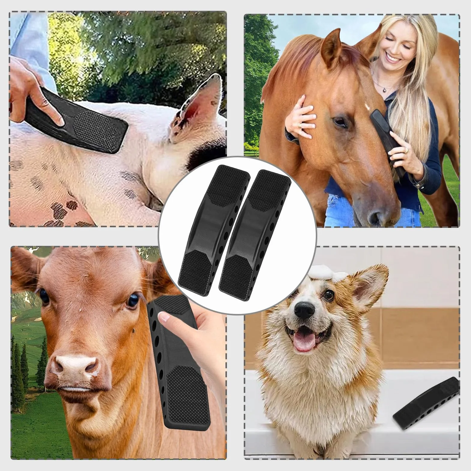2 Pcs Peine De Masaje De Caballo,6 En 1 Peine Masajeador Para Caballos,Cepillos Para El Cuidado Del Caballo,Cepillo De Raíz De Caballo,Eliminar El Pelo Seco y Suelto De Los Perros De Caballo
