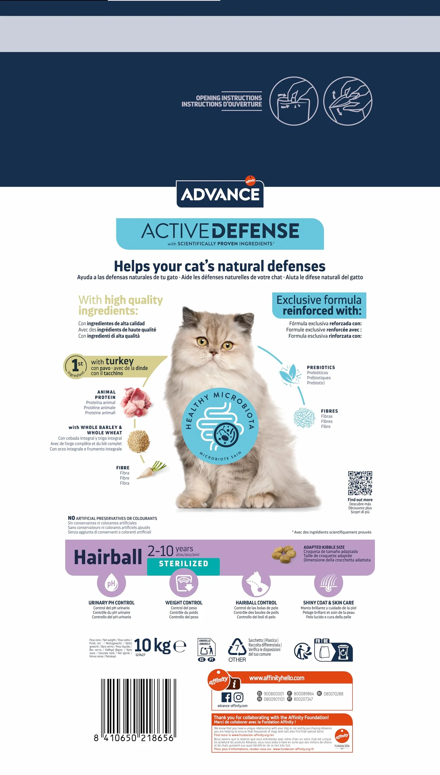 Advance Cat Hairball Sterilized, Pienso para Gatos Adultos Esterilizados para prevenir la formación de Bolas de Pelo con Pavo, 10kg