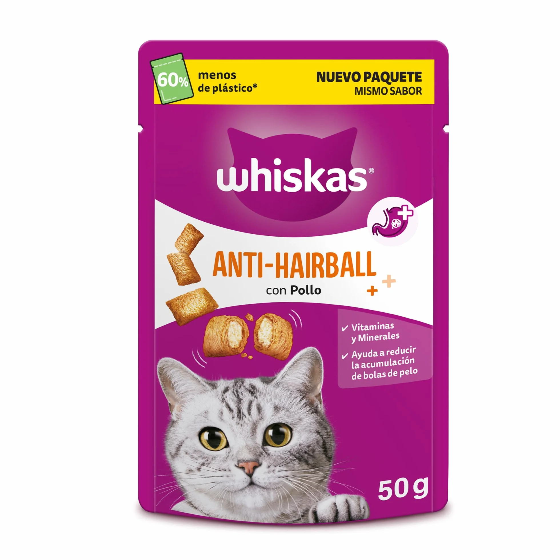 whiskas Snacks Anti-Hairball para Gatos, 50g (Pack de 6)