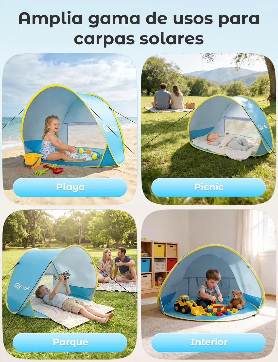 Pop up Tienda de Bebé con Piscina Protección Sol Anti UV 50+ 120x80x70cm