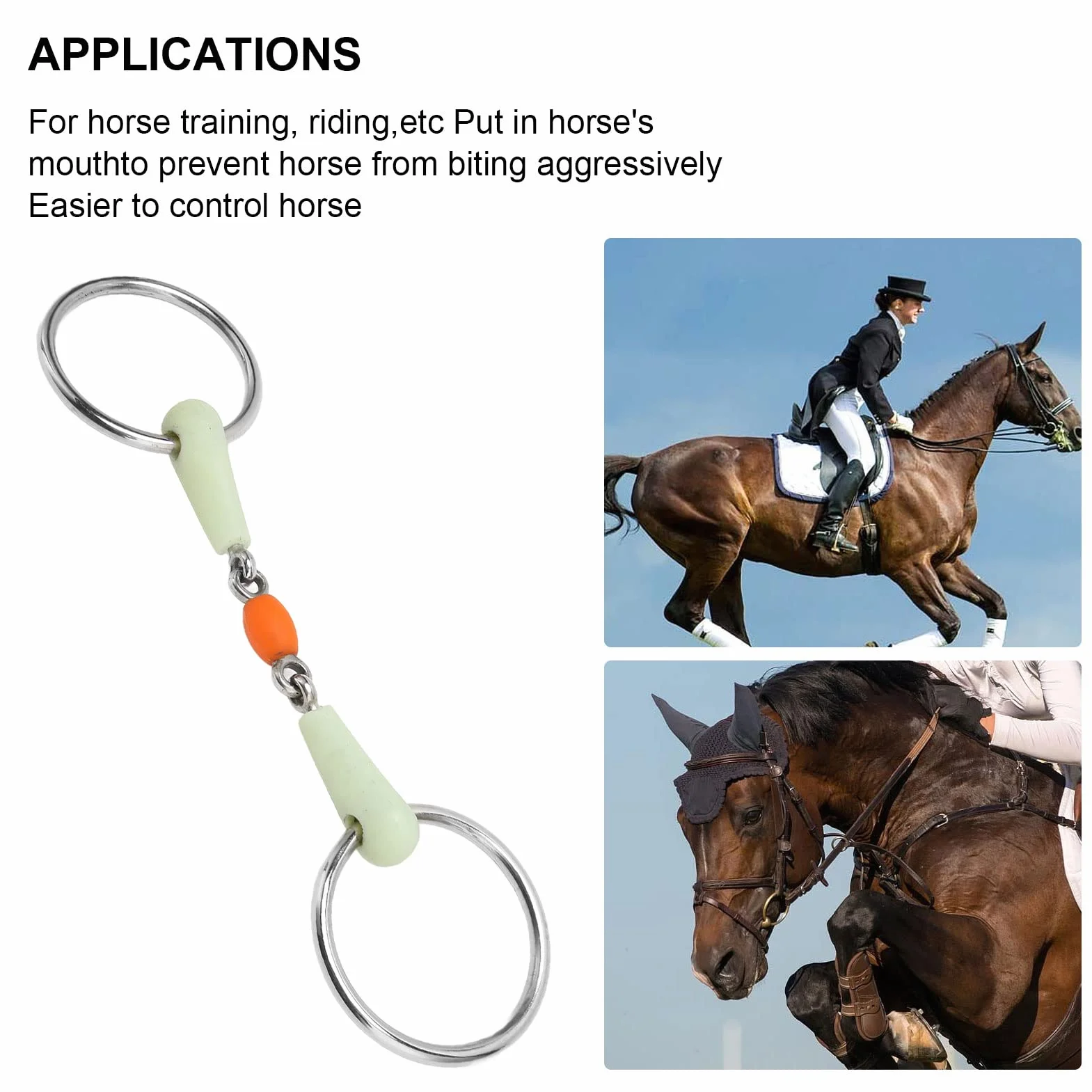 Bocado para Caballo, Fácil de controlar. Previene Las mordeduras. Superficie Lisa Envuelta en Goma. Un Bocado Cómodo para Tu Caballo. Anillo de Acero Inoxidable. Duradero para