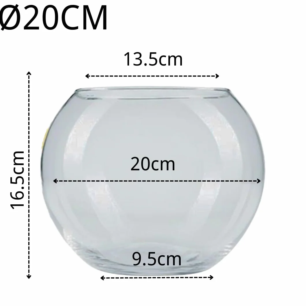 Pecera Redonda de Cristal 10/12/16/20/23/25/30/35CM - Acuario Esférico para Peces, Flores, Piedras - Globo Acuático Pequeño (20cm)