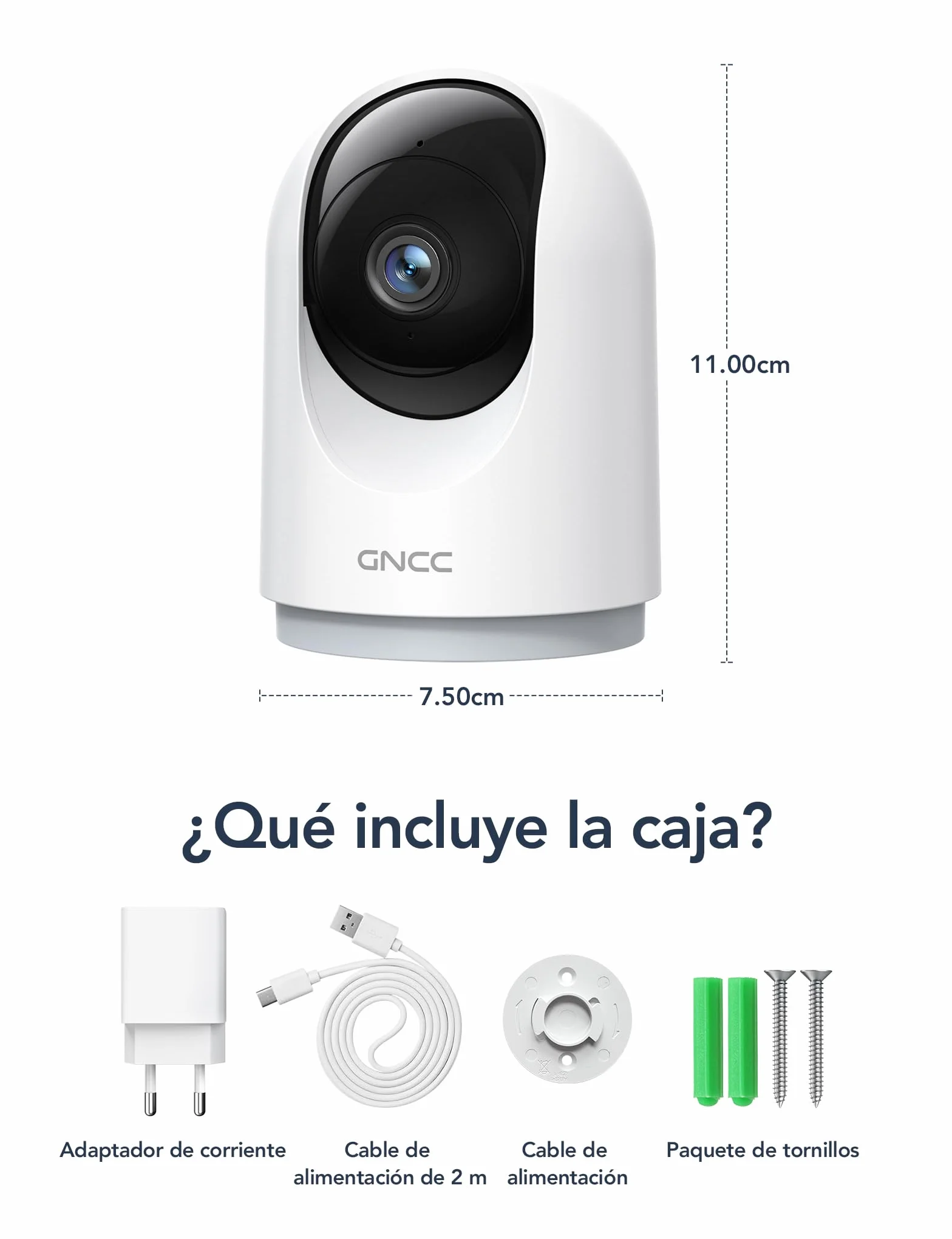 GNCC Camara Vigilancia WiFi Interior 355° PTZ 2K Cámara Vigilancia Interior con Seguimiento, para Adecuado para Bebés/Mascotas/Familia, Detección de IA, Audio Bidireccional, Visión Nocturna, 2,4GHz