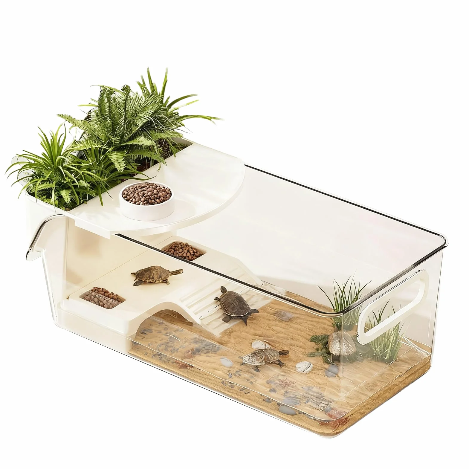 Terrario de tortugas, gran terrario con plataforma solar, de reptiles de agua, tanque de tortugas, para ranas de árbol, salamandras, cangrejos de río, animales pequeños, interior salón
