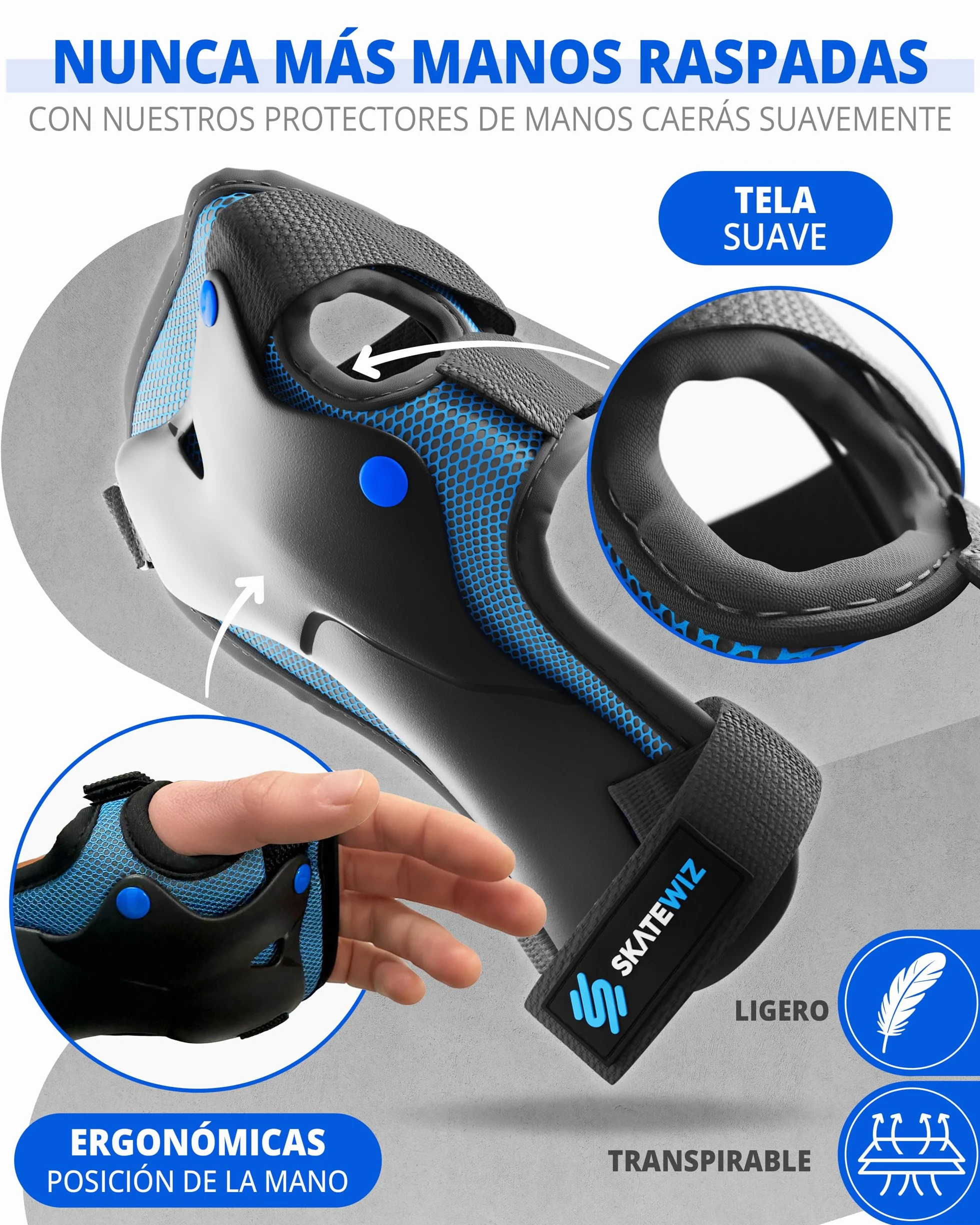 SKATEWIZ Protecciones Patinaje 6 piezas Rodilleras Coderas Niños Adultos