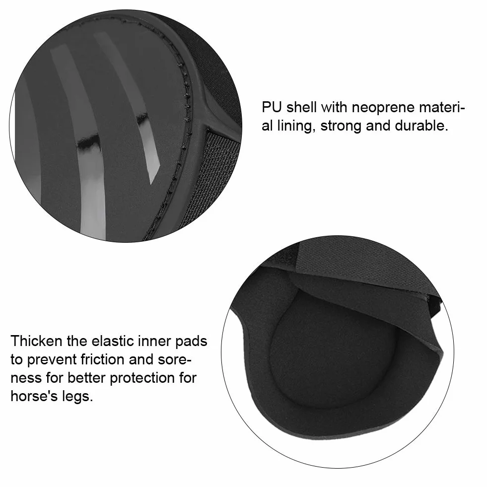 HERCHR 2 Pares de Botas para tendón de Caballo, Protector de piernas Abierto y Grueso de PU con Bloqueo Frontal, protección Segura para piernas para Entrenamiento, Salto y equitación